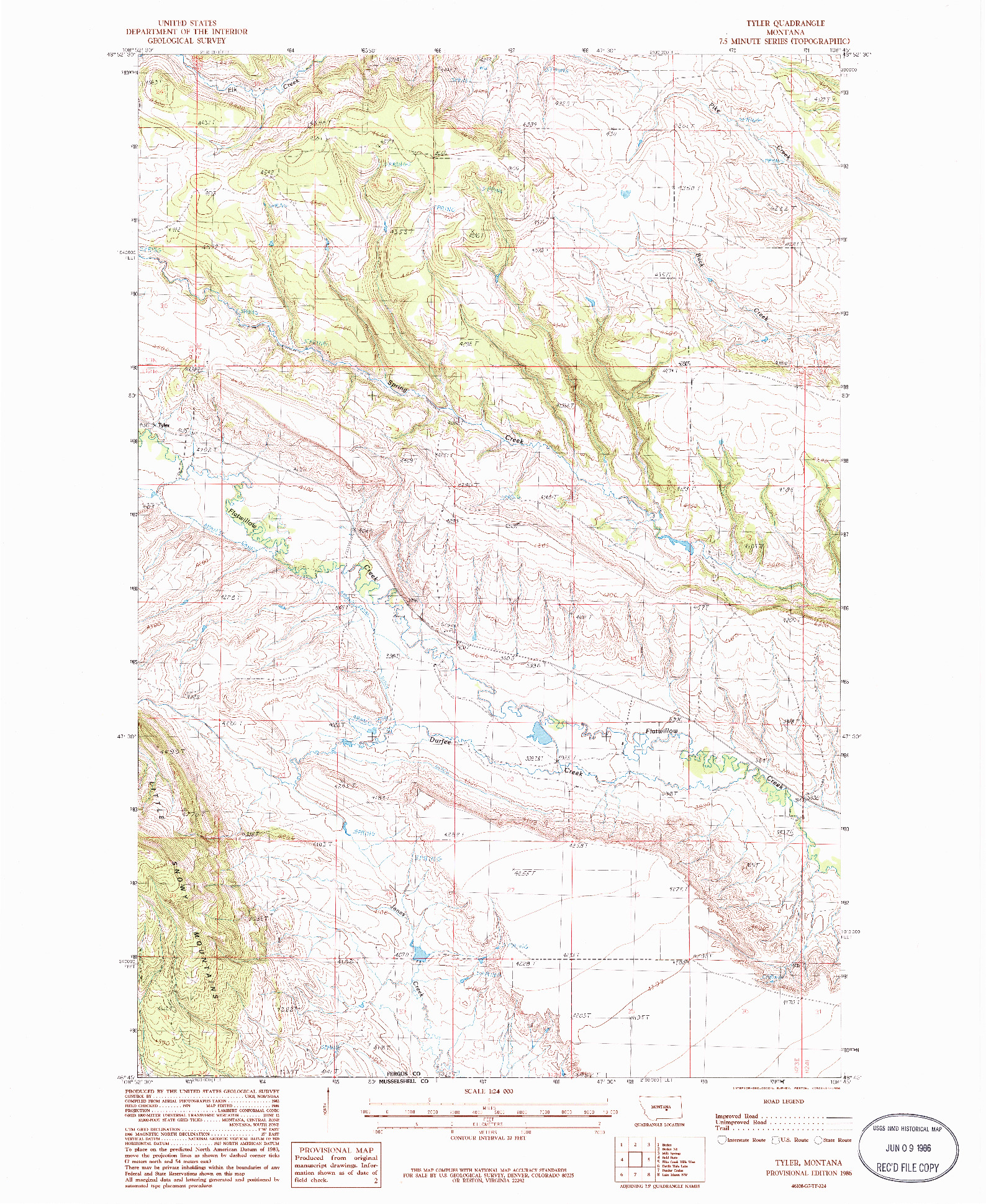 USGS 1:24000-SCALE QUADRANGLE FOR TYLER, MT 1986