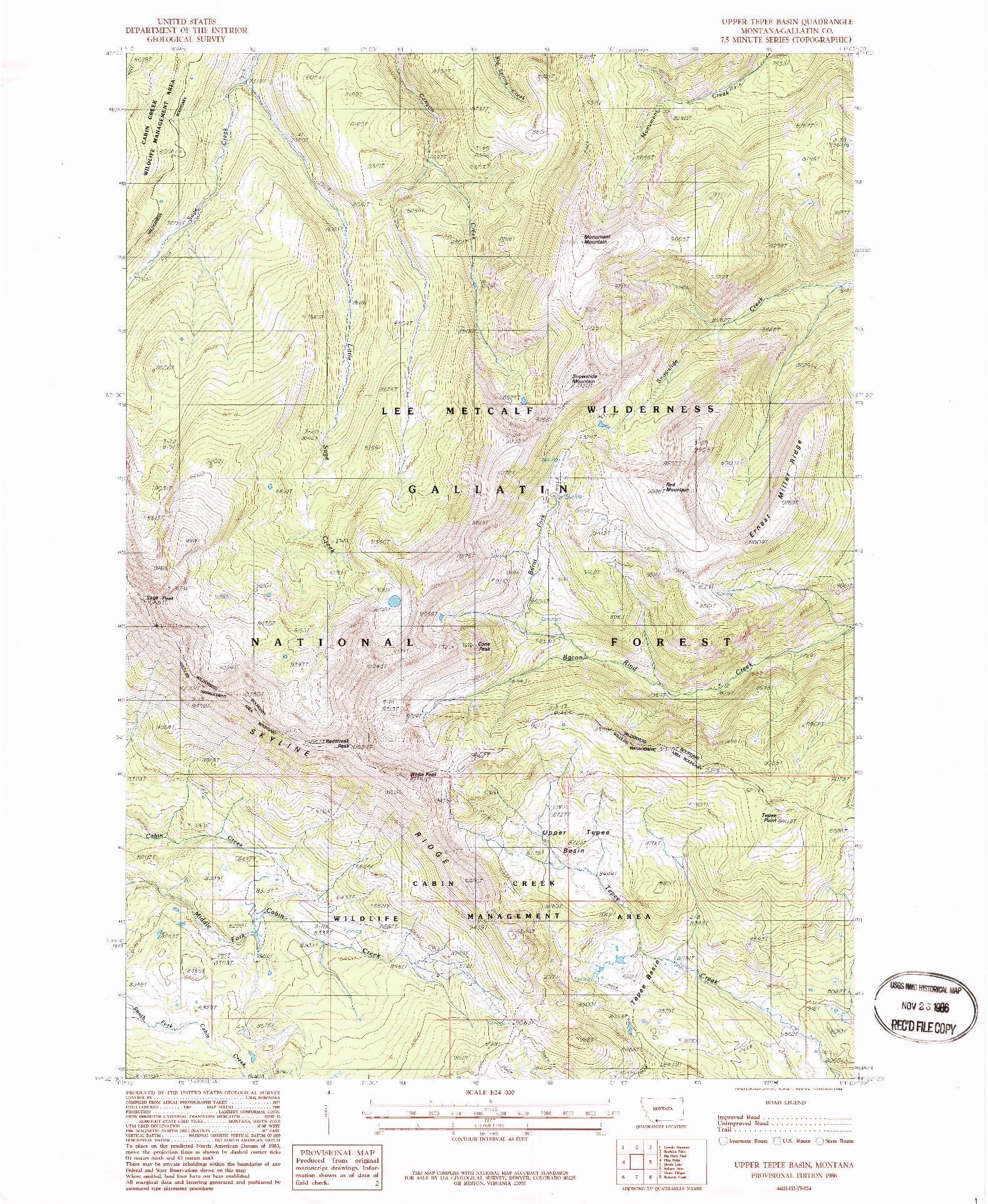 USGS 1:24000-SCALE QUADRANGLE FOR UPPER TEPEE BASIN, MT 1986