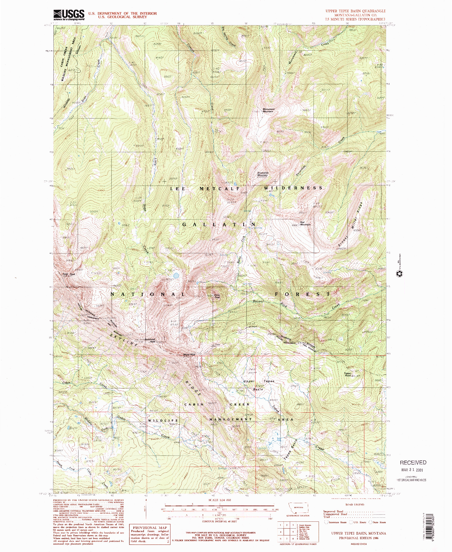 USGS 1:24000-SCALE QUADRANGLE FOR UPPER TEPEE BASIN, MT 1986