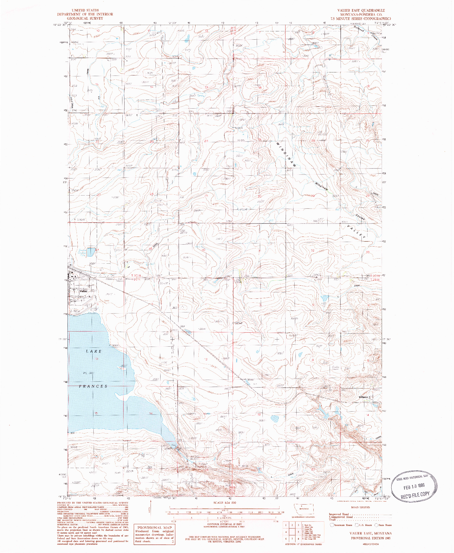 USGS 1:24000-SCALE QUADRANGLE FOR VALIER EAST, MT 1985