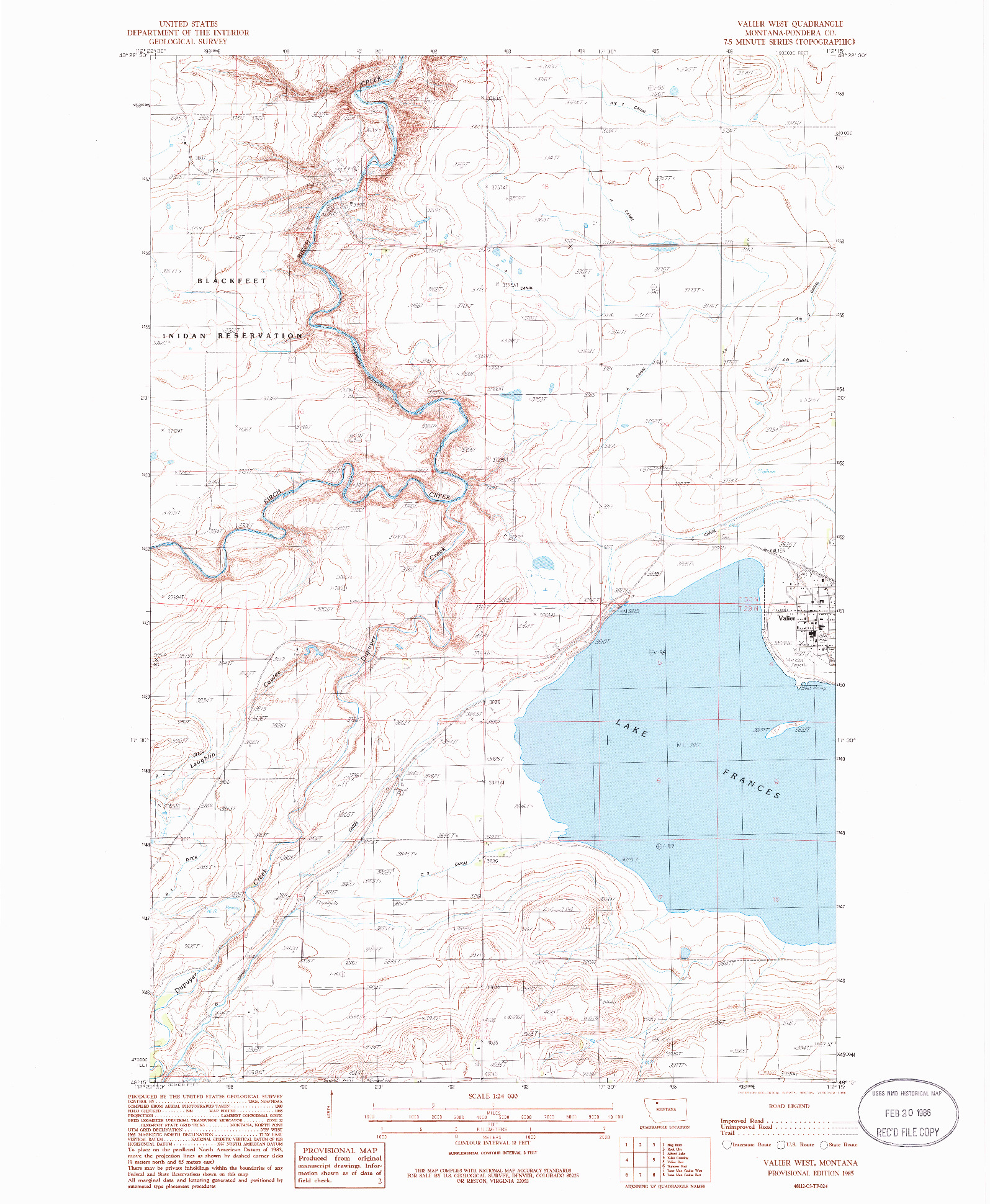 USGS 1:24000-SCALE QUADRANGLE FOR VALIER WEST, MT 1985