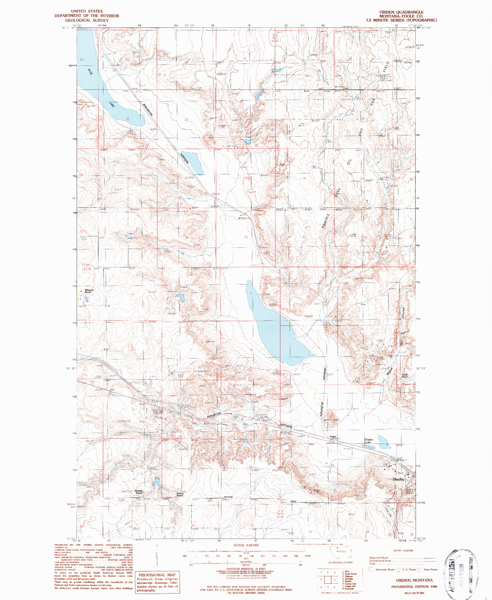 USGS 1:24000-SCALE QUADRANGLE FOR VIRDEN, MT 1986