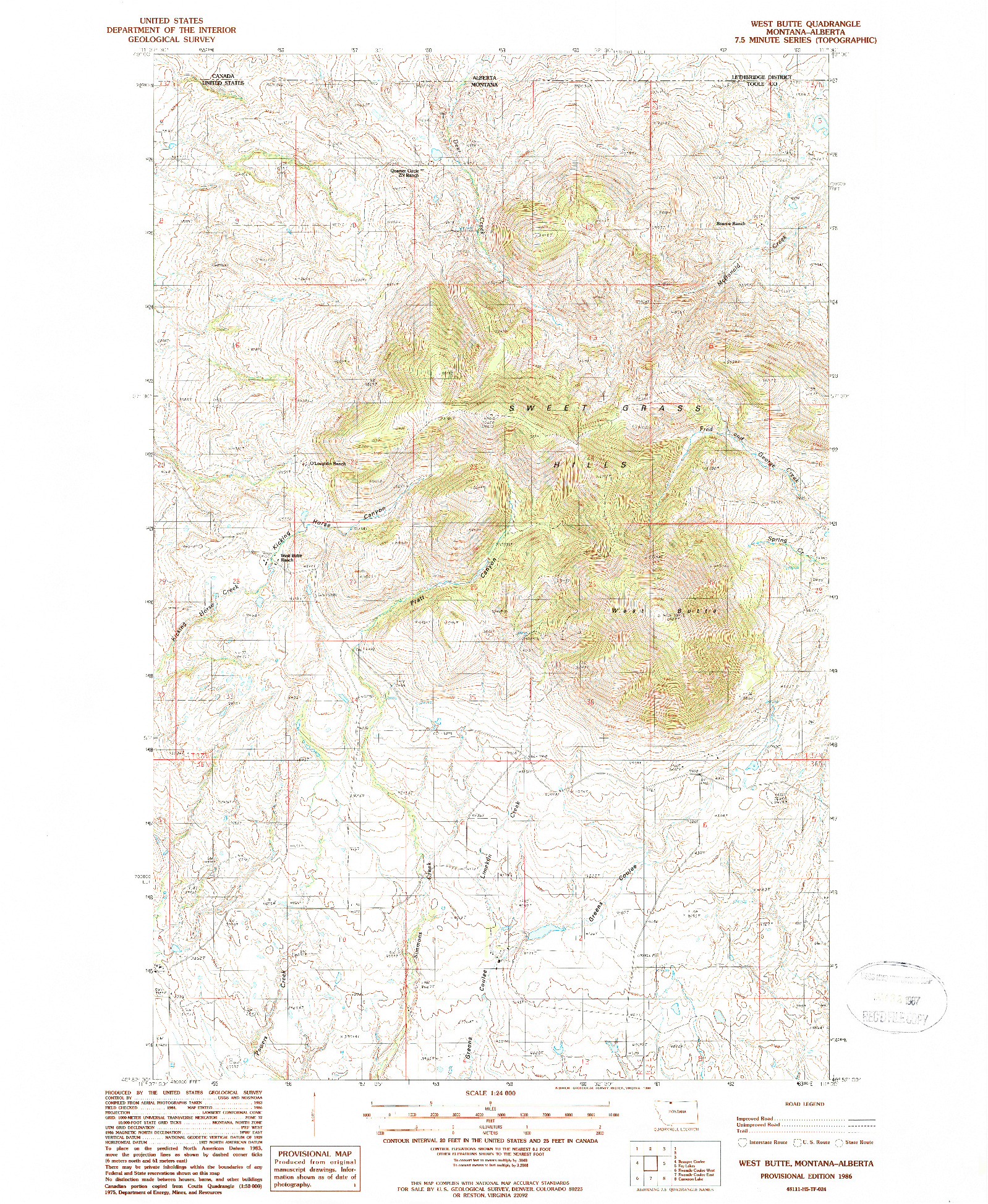 USGS 1:24000-SCALE QUADRANGLE FOR WEST BUTTE, MT 1986