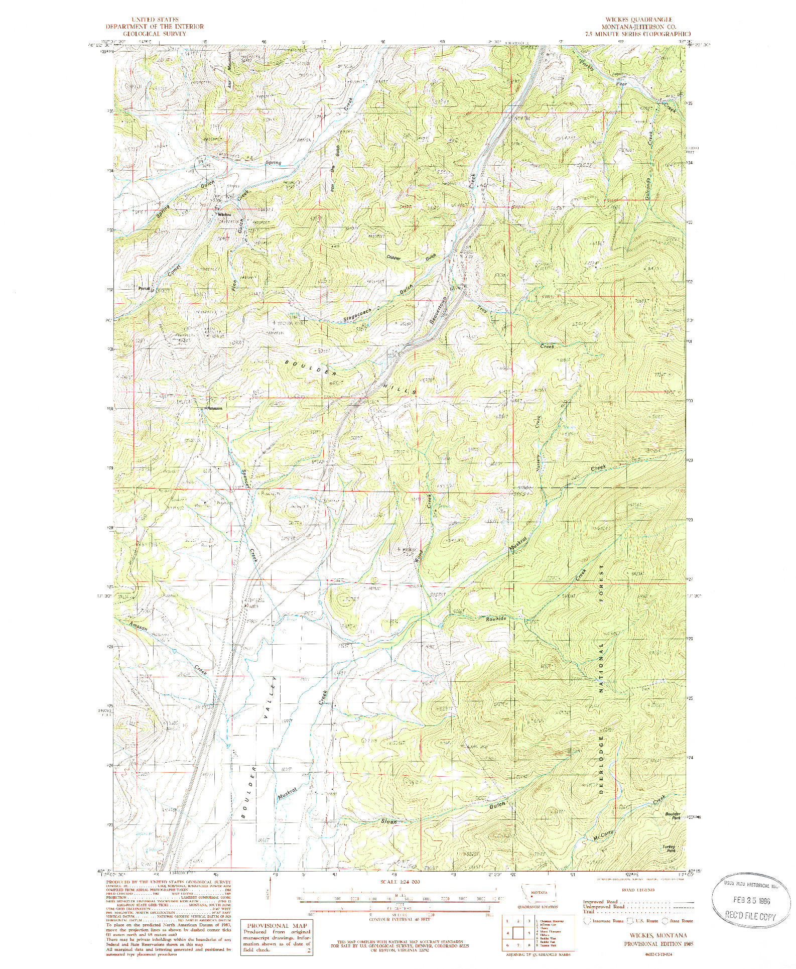 USGS 1:24000-SCALE QUADRANGLE FOR WICKES, MT 1985