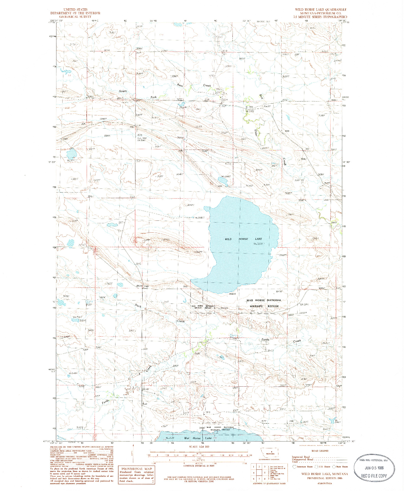 USGS 1:24000-SCALE QUADRANGLE FOR WILD HORSE LAKE, MT 1986