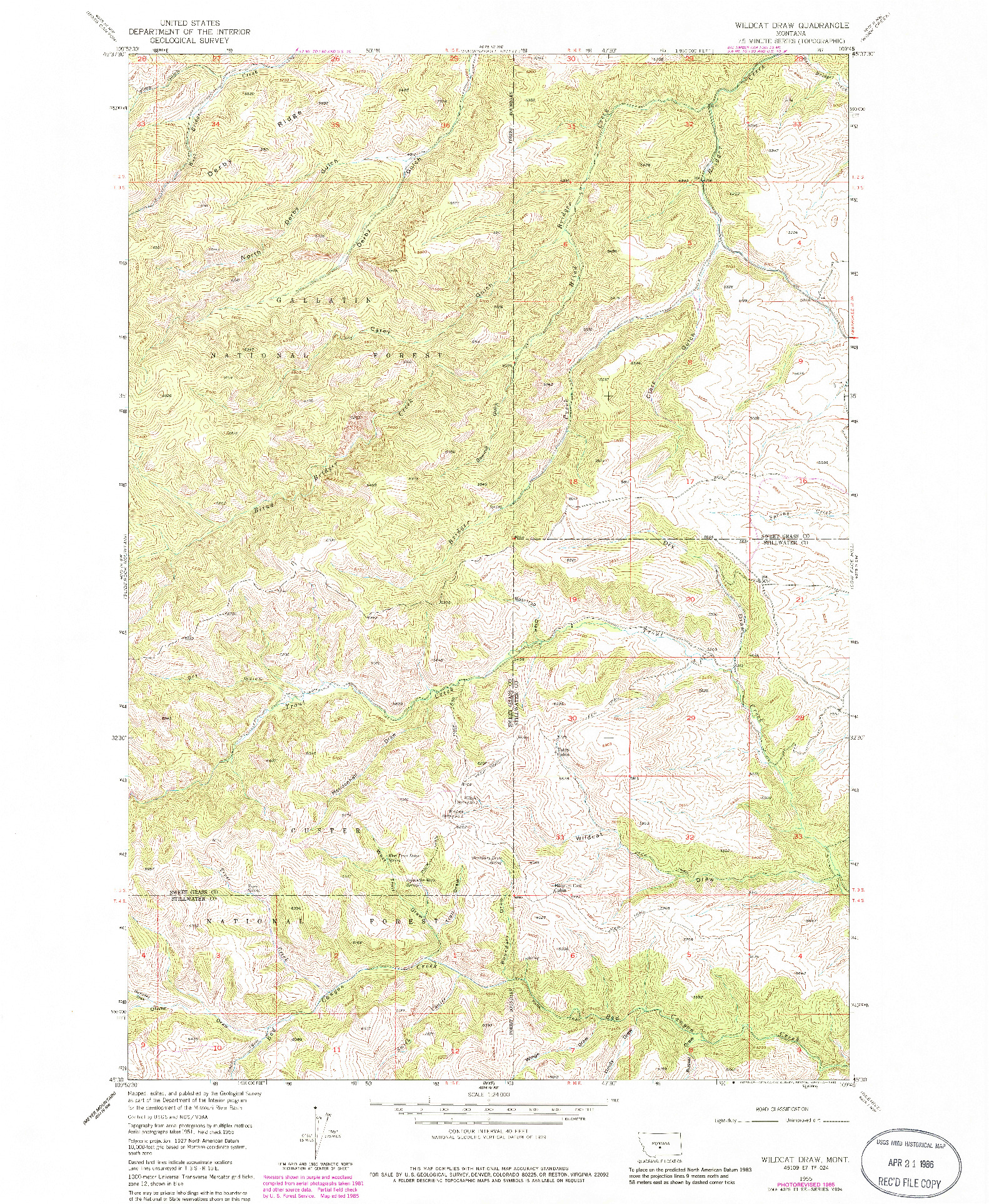 USGS 1:24000-SCALE QUADRANGLE FOR WILDCAT DRAW, MT 1955