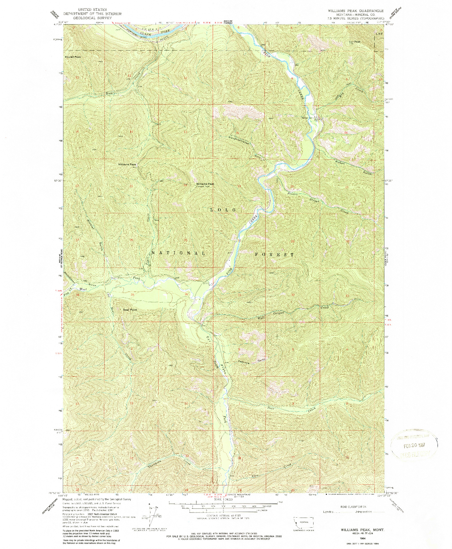 USGS 1:24000-SCALE QUADRANGLE FOR WILLIAMS PEAK, MT 1964