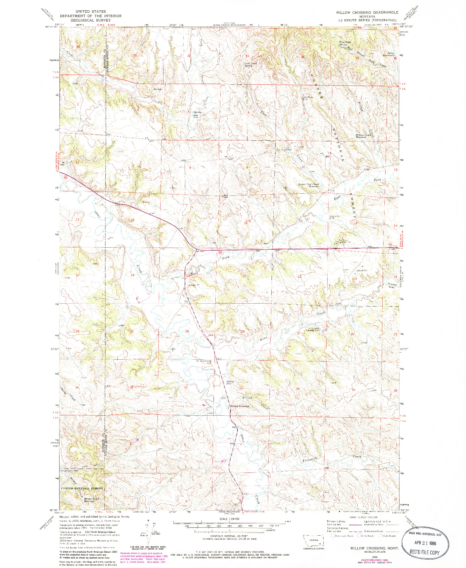 USGS 1:24000-SCALE QUADRANGLE FOR WILLOW CROSSING, MT 1966