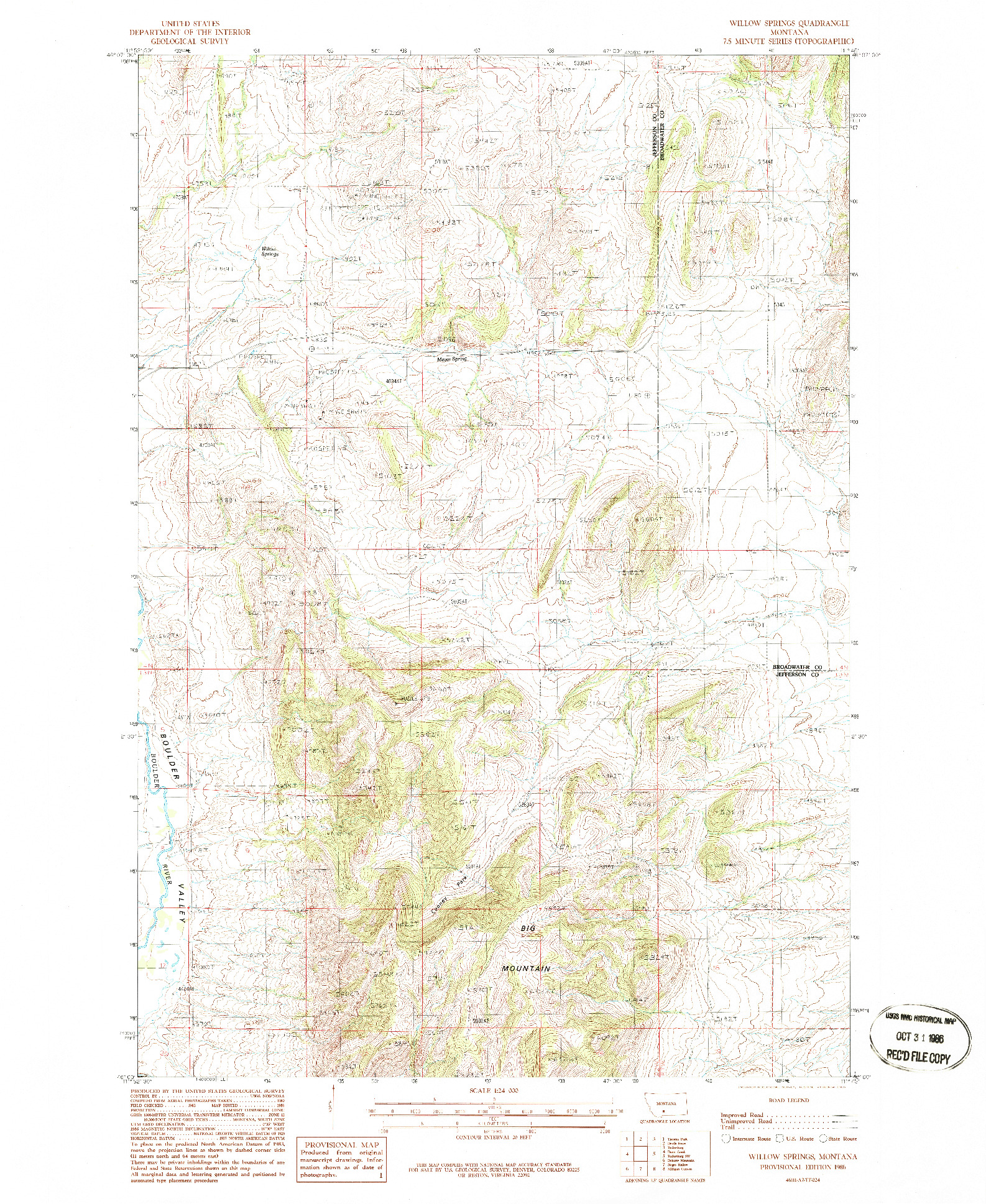 USGS 1:24000-SCALE QUADRANGLE FOR WILLOW SPRINGS, MT 1986