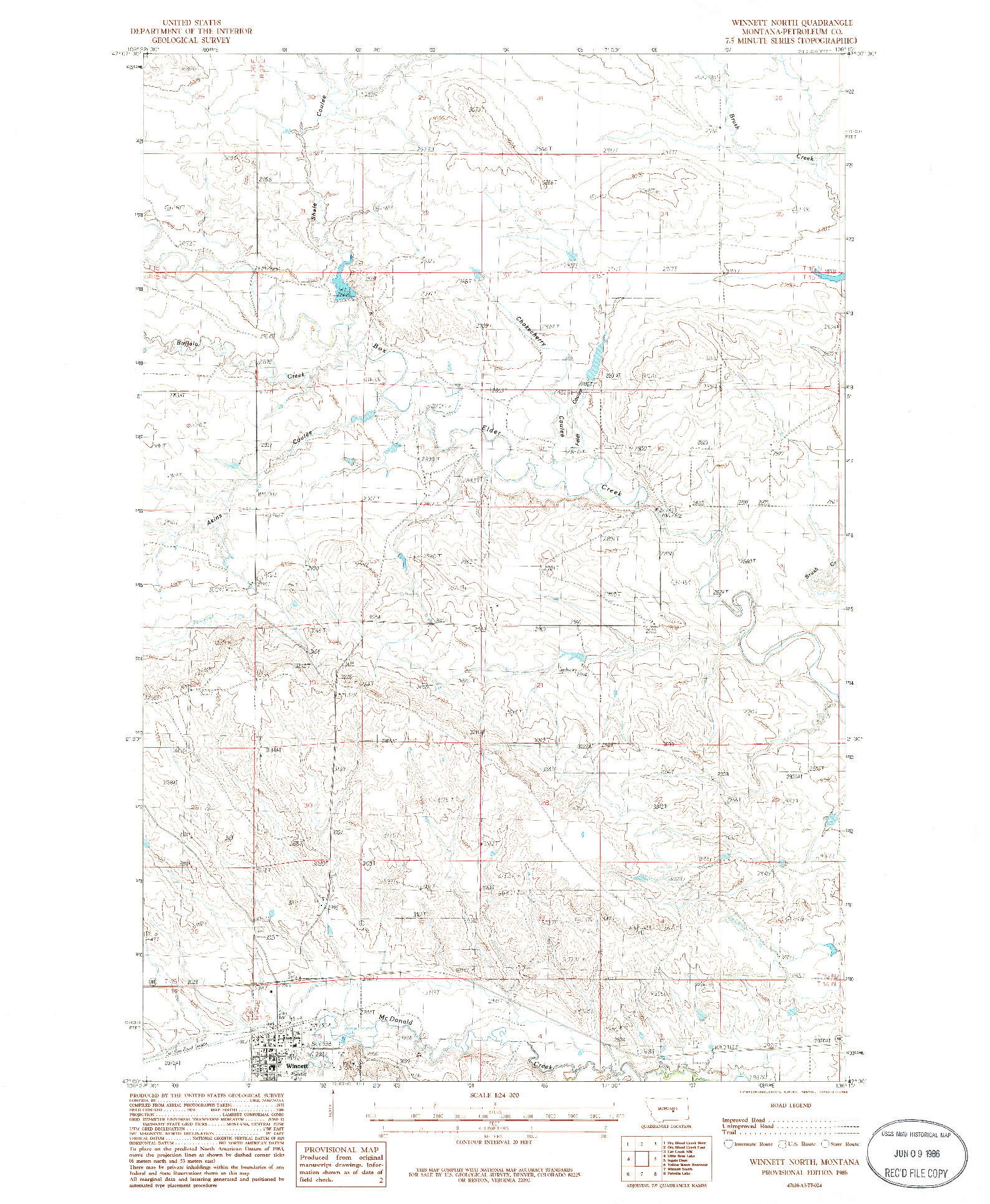 USGS 1:24000-SCALE QUADRANGLE FOR WINNETT NORTH, MT 1986