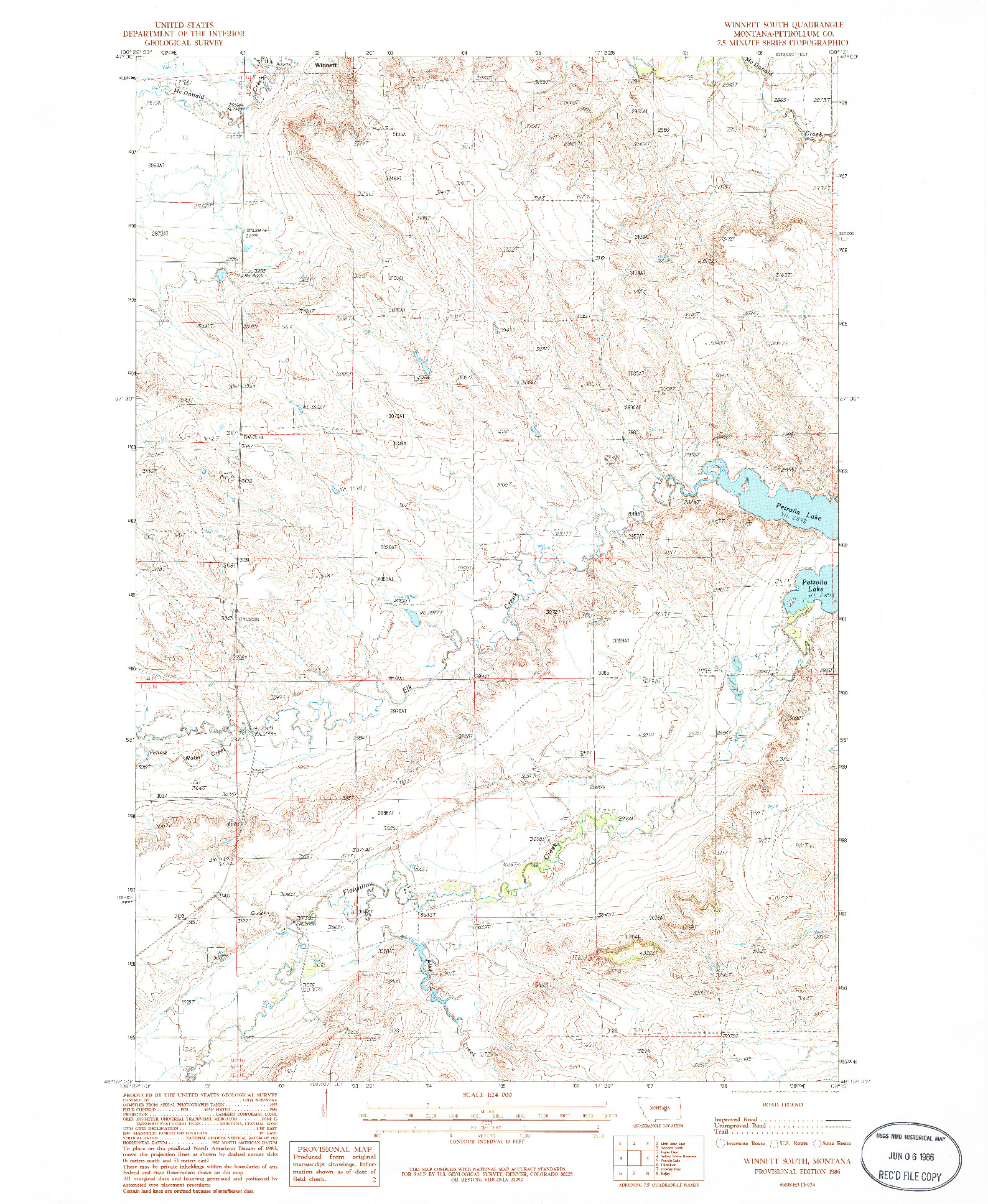 USGS 1:24000-SCALE QUADRANGLE FOR WINNETT SOUTH, MT 1986