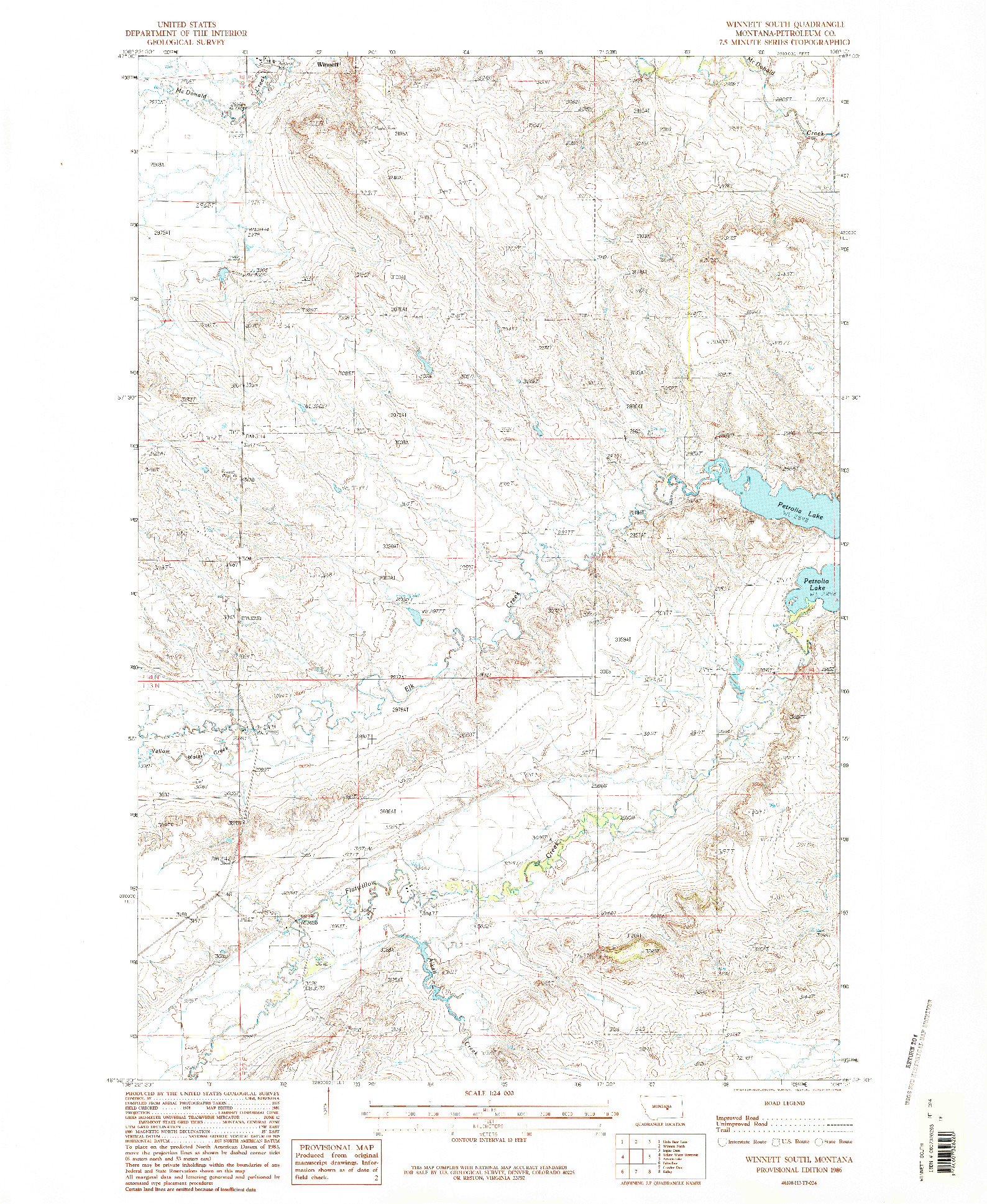 USGS 1:24000-SCALE QUADRANGLE FOR WINNETT SOUTH, MT 1986