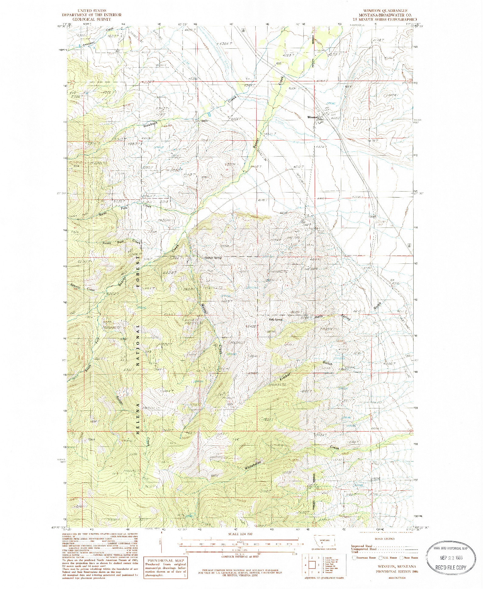 USGS 1:24000-SCALE QUADRANGLE FOR WINSTON, MT 1986