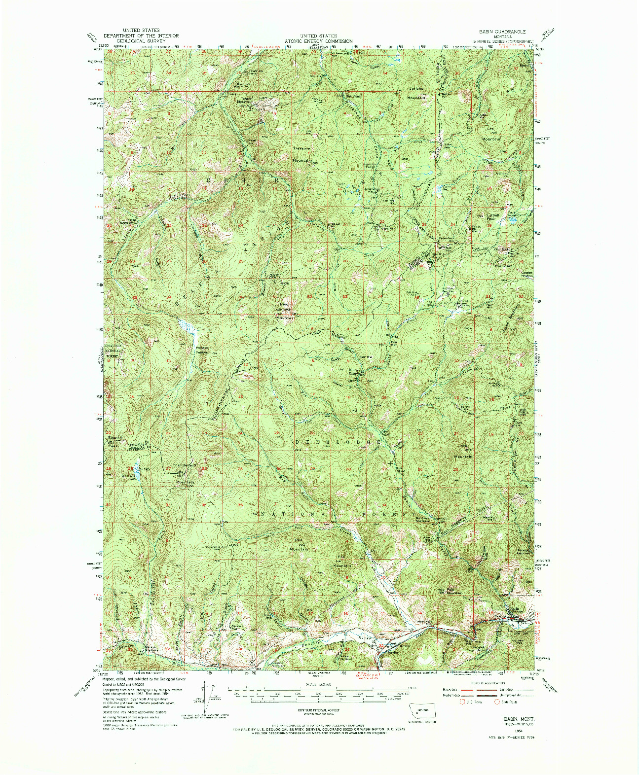 USGS 1:62500-SCALE QUADRANGLE FOR BASIN, MT 1954