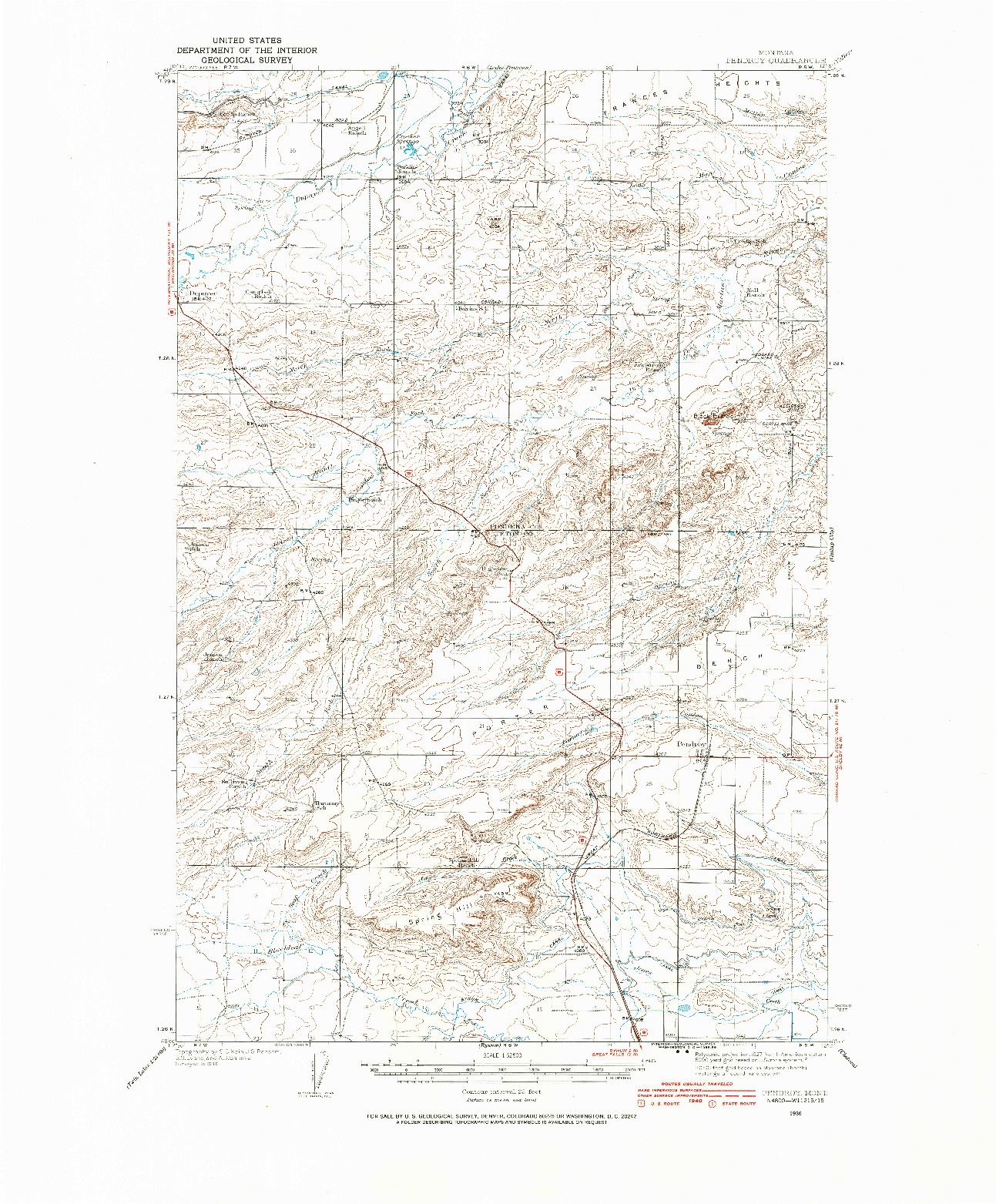 USGS 1:62500-SCALE QUADRANGLE FOR PENDROY, MT 1936