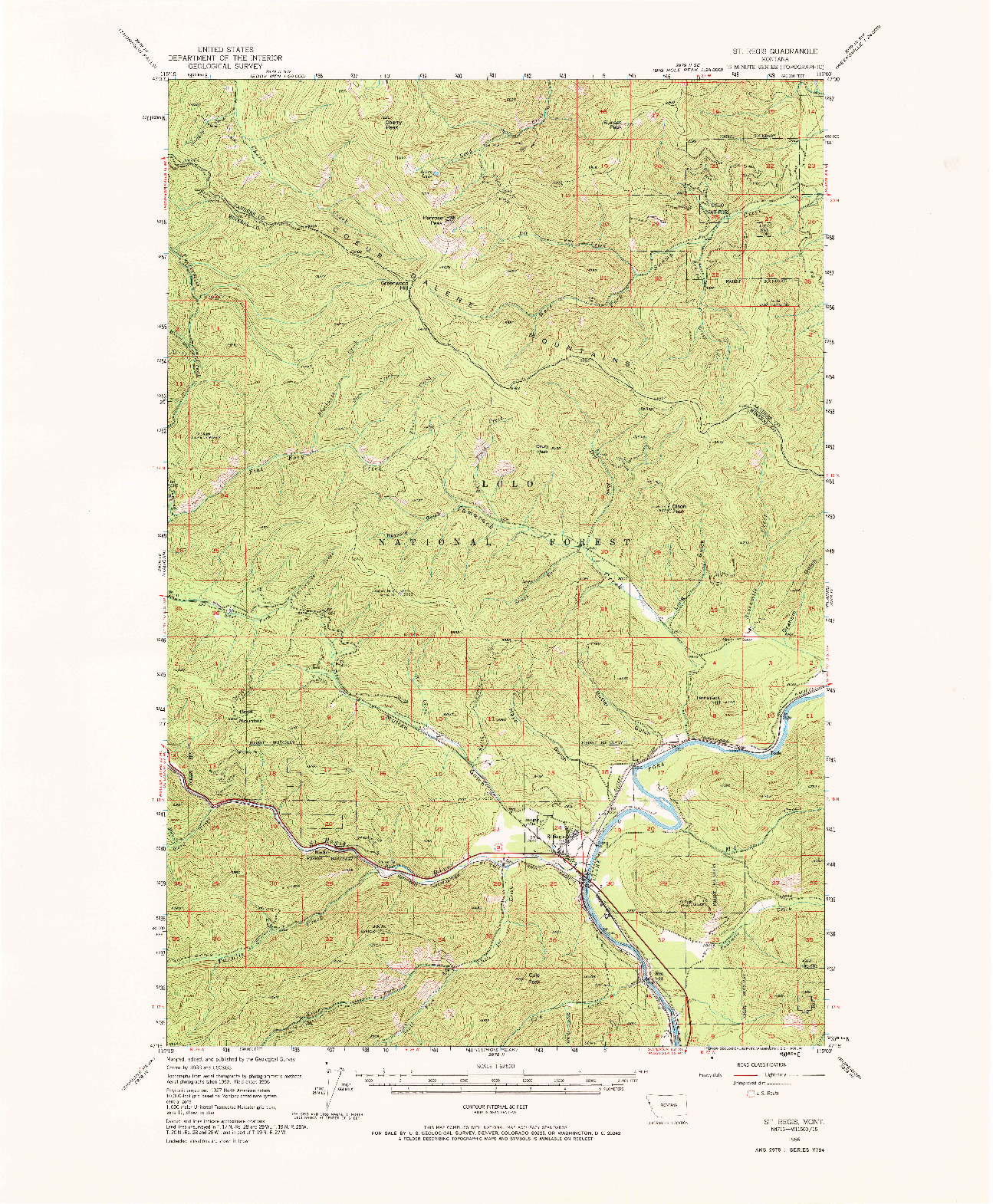 USGS 1:62500-SCALE QUADRANGLE FOR ST REGIS, MT 1956