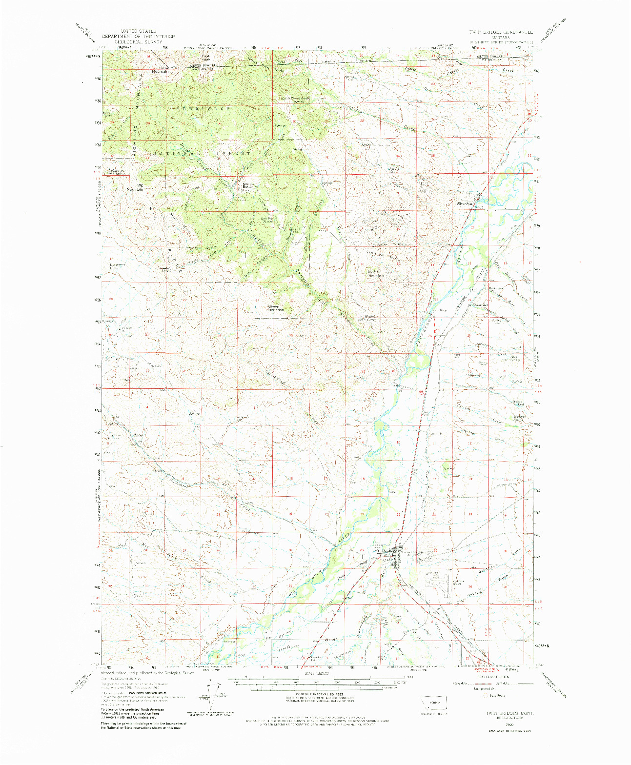 USGS 1:62500-SCALE QUADRANGLE FOR TWIN BRIDGES, MT 1960