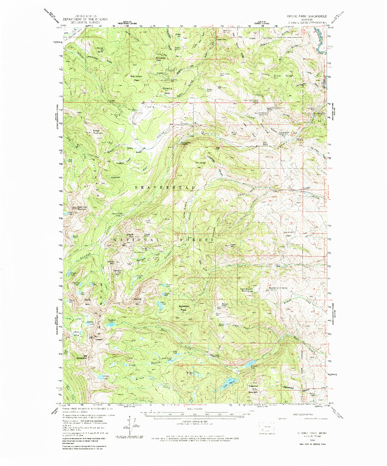 USGS 1:62500-SCALE QUADRANGLE FOR VIPOND PARK, MT 1958