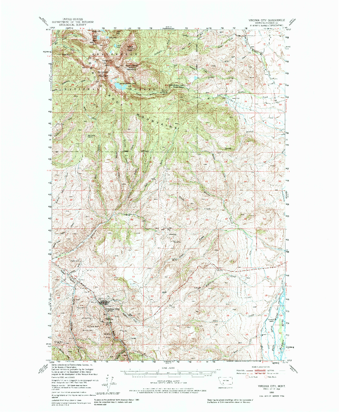 USGS 1:62500-SCALE QUADRANGLE FOR VIRGINIA CITY, MT 1950