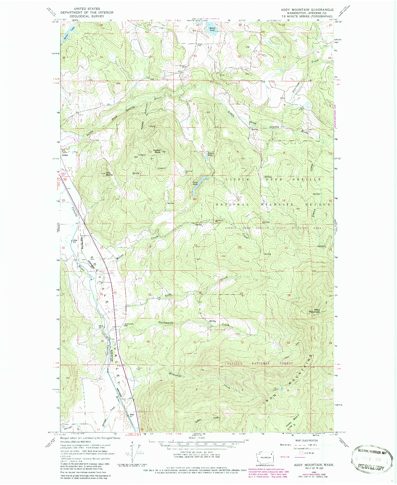 USGS 1:24000-SCALE QUADRANGLE FOR ADDY MOUNTAIN, WA 1965
