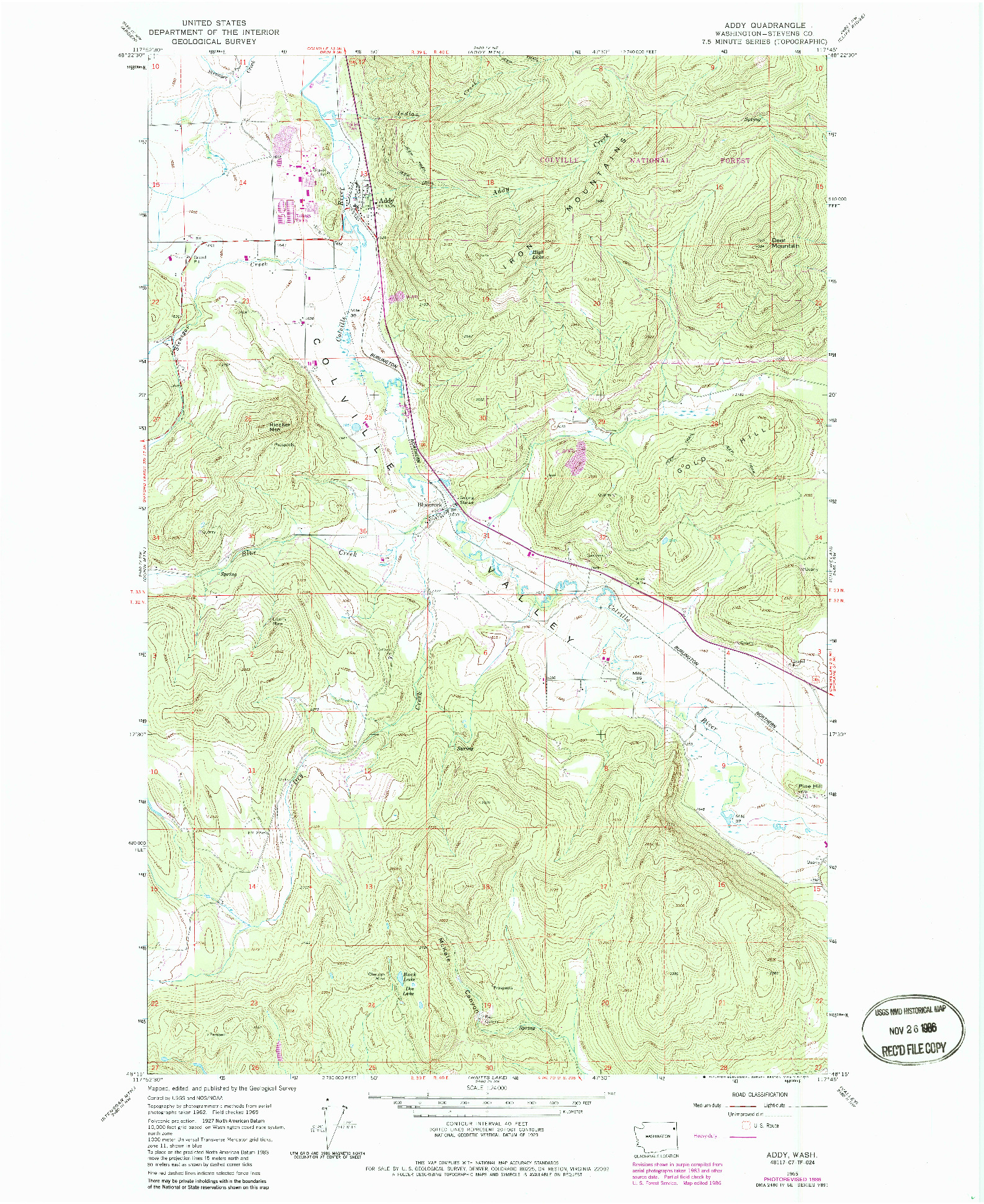 USGS 1:24000-SCALE QUADRANGLE FOR ADDY, WA 1965