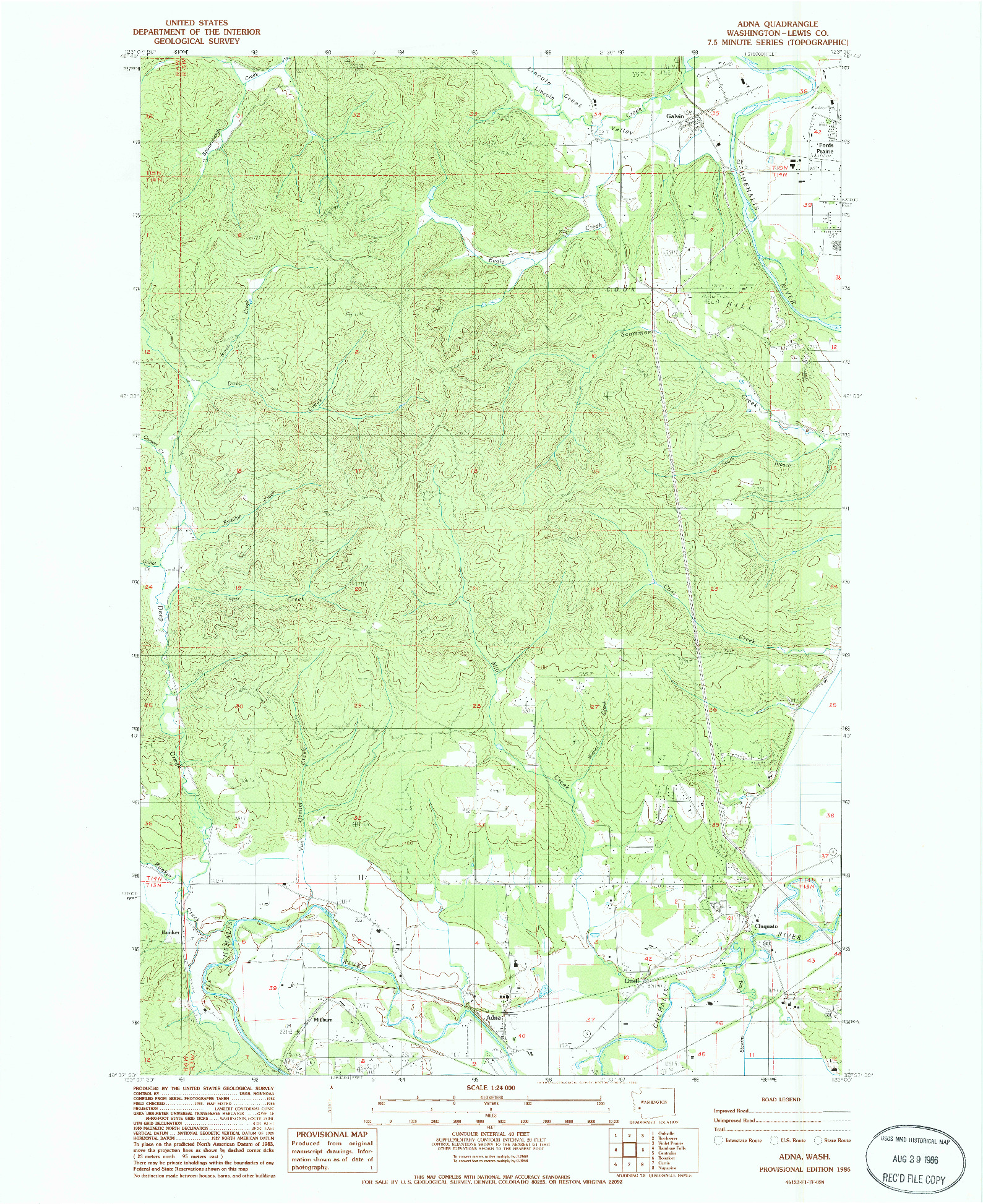 USGS 1:24000-SCALE QUADRANGLE FOR ADNA, WA 1986