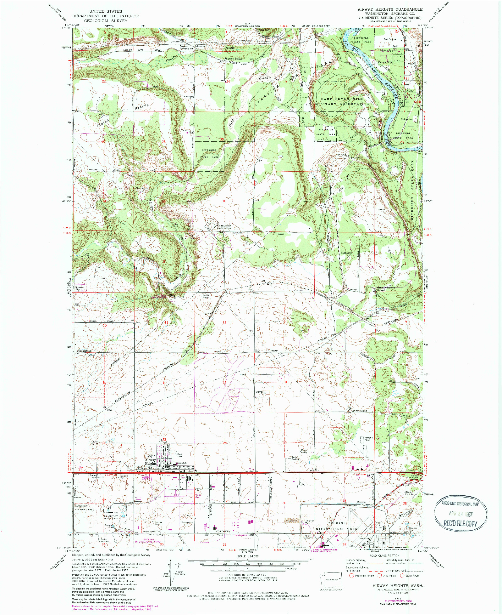 USGS 1:24000-SCALE QUADRANGLE FOR AIRWAY HEIGHTS, WA 1973