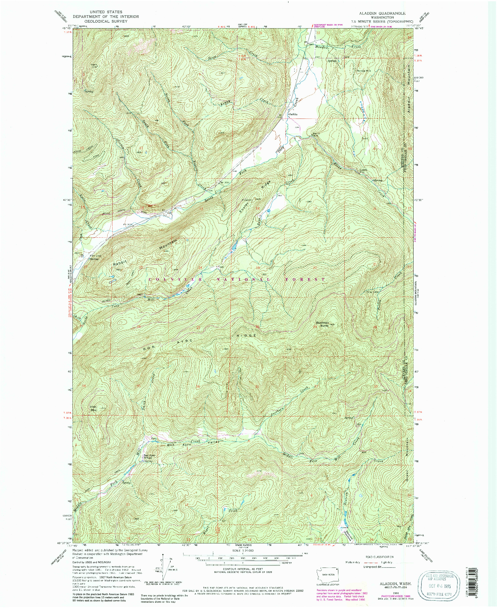 USGS 1:24000-SCALE QUADRANGLE FOR ALADDIN, WA 1966