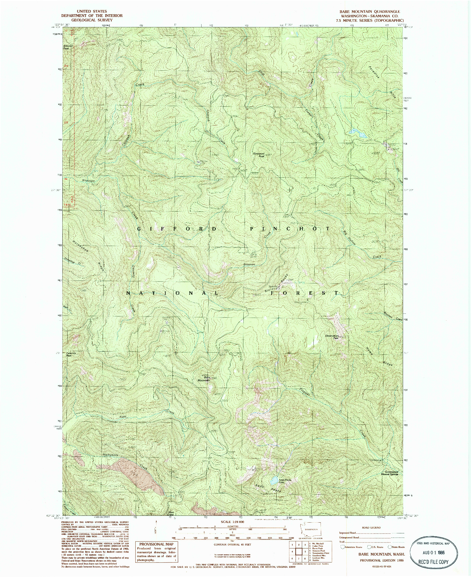 USGS 1:24000-SCALE QUADRANGLE FOR BARE MOUNTAIN, WA 1986