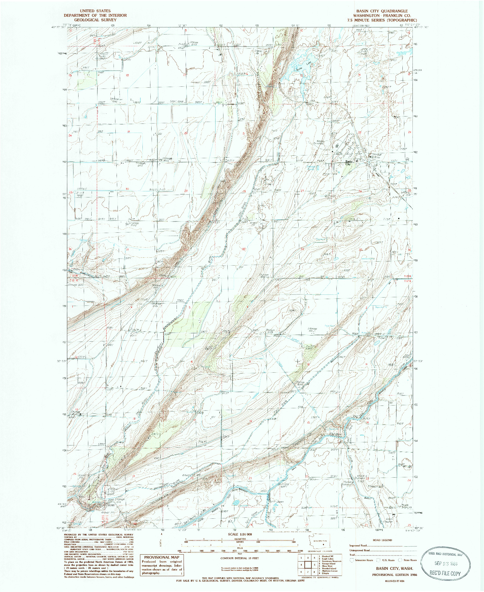 USGS 1:24000-SCALE QUADRANGLE FOR BASIN CITY, WA 1986