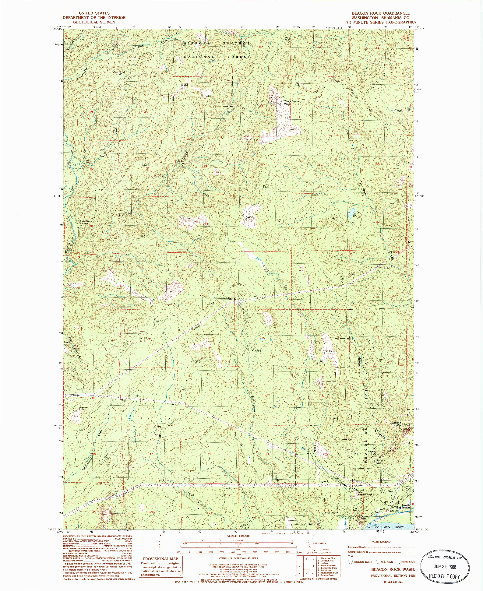 USGS 1:24000-SCALE QUADRANGLE FOR BEACON ROCK, WA 1986