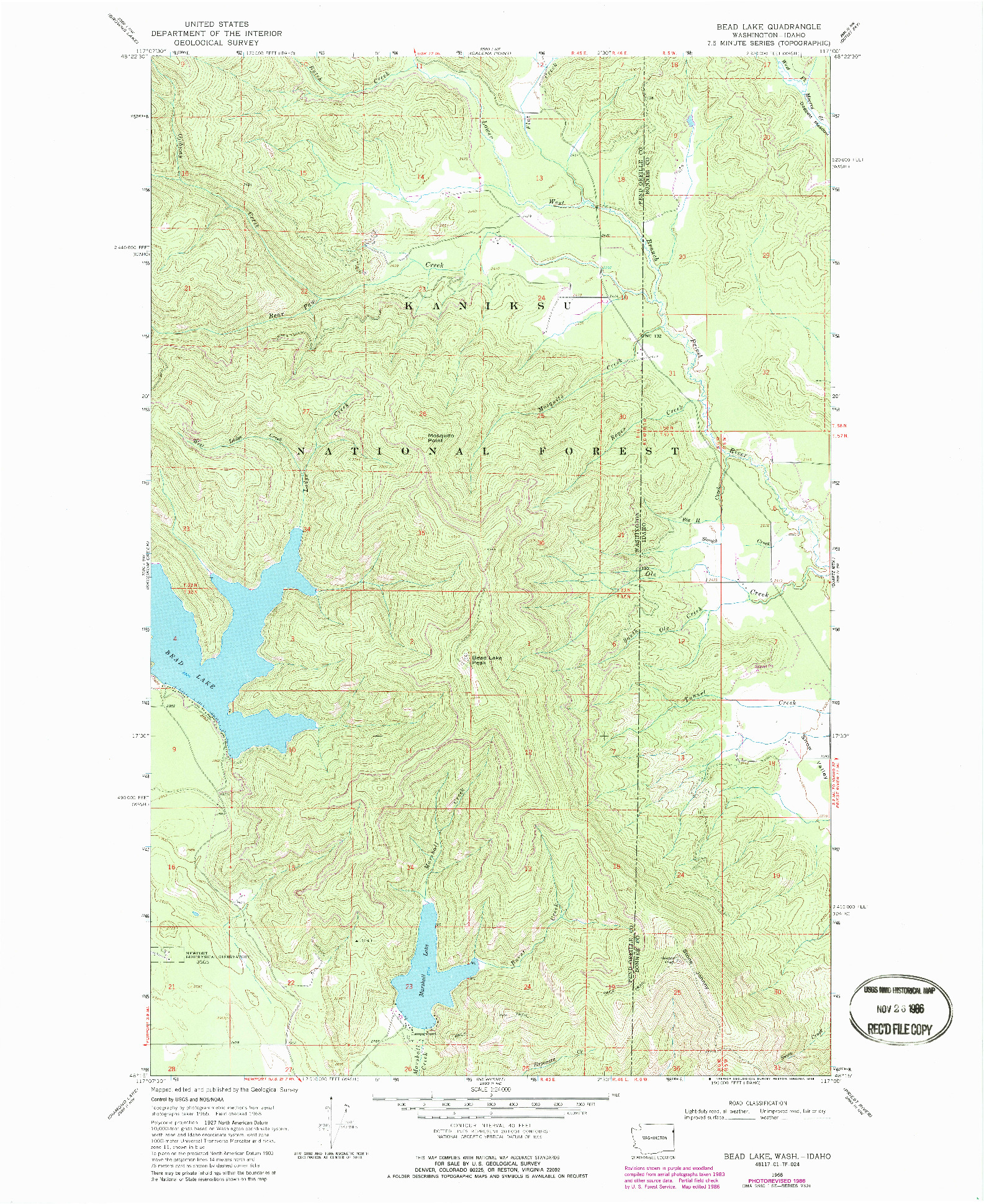 USGS 1:24000-SCALE QUADRANGLE FOR BEAD LAKE, WA 1968