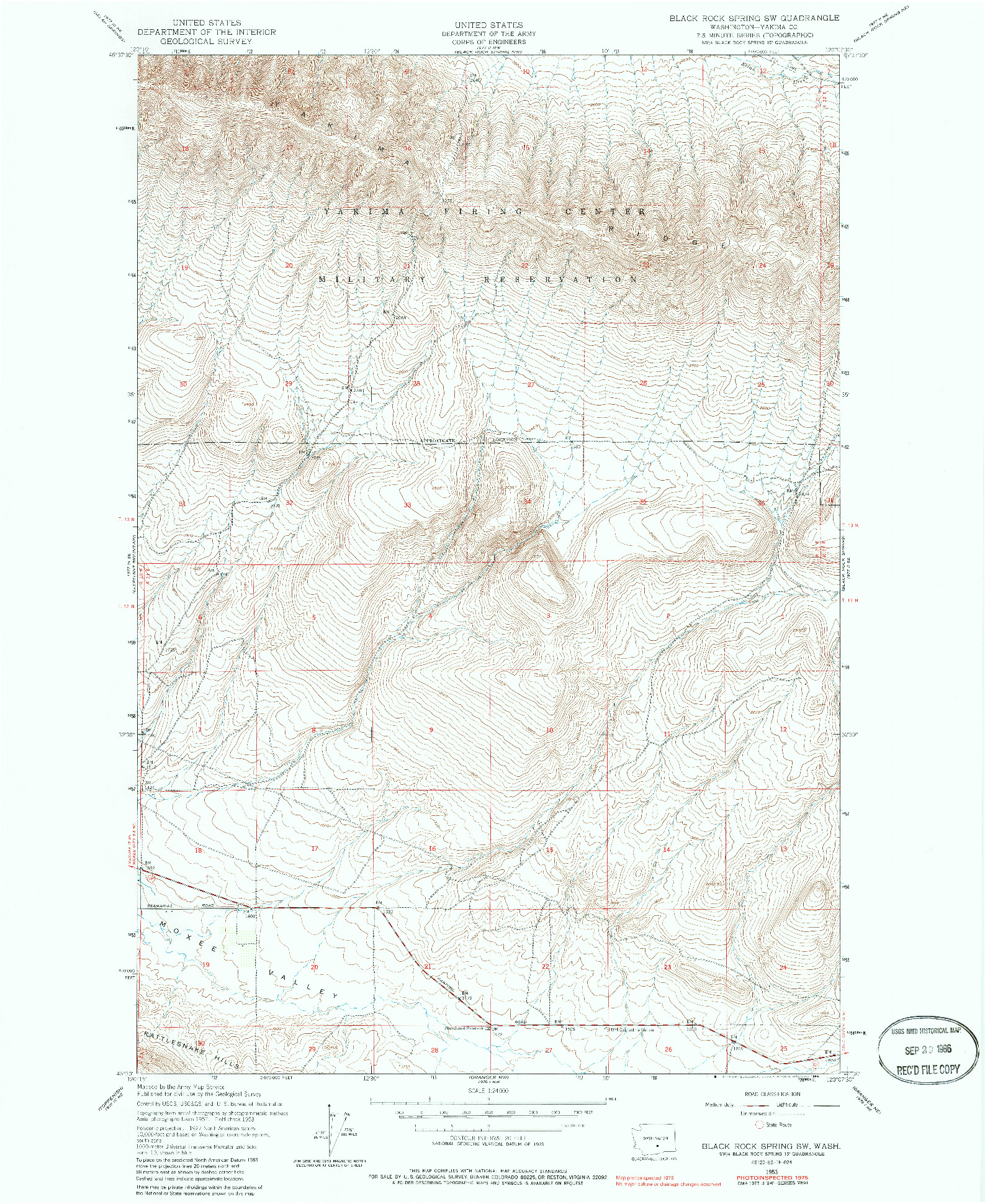 USGS 1:24000-SCALE QUADRANGLE FOR BLACK ROCK SPRING SW, WA 1953