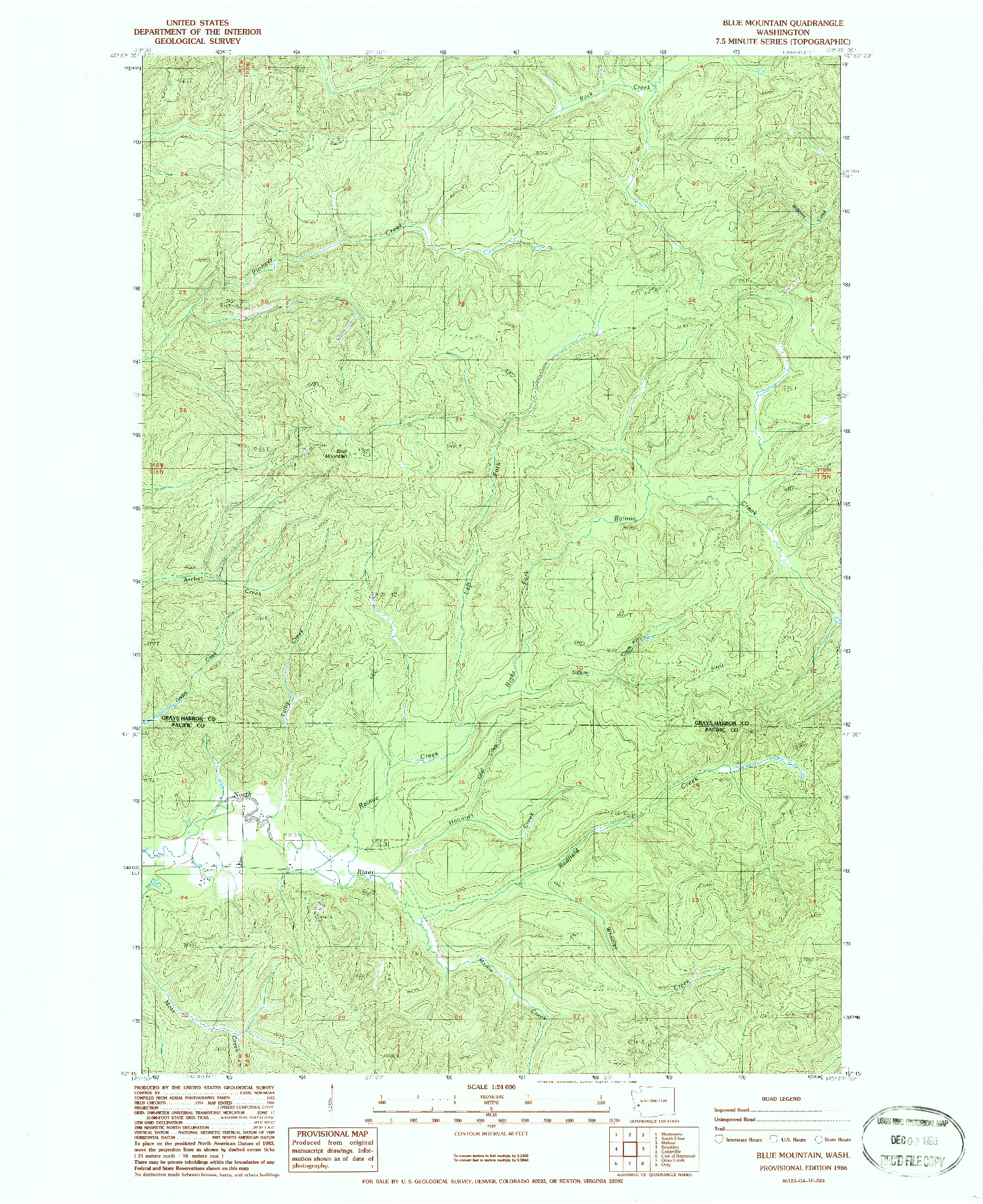 USGS 1:24000-SCALE QUADRANGLE FOR BLUE MOUNTAIN, WA 1986