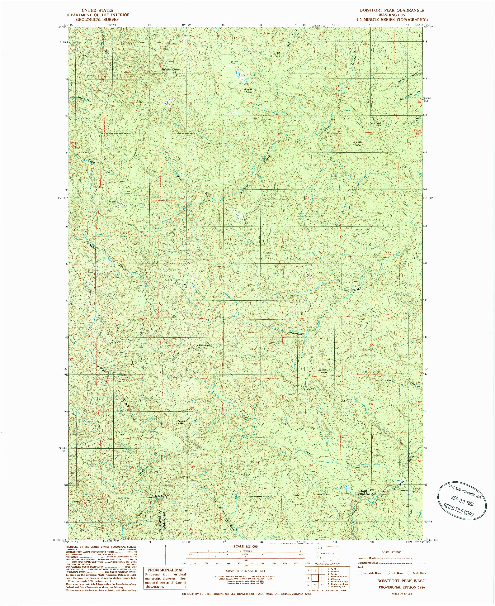 USGS 1:24000-SCALE QUADRANGLE FOR BOISTFORT PEAK, WA 1986