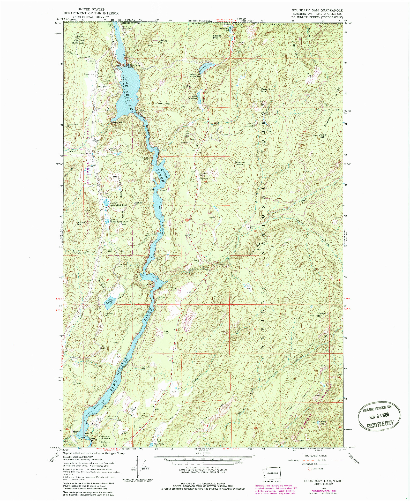 USGS 1:24000-SCALE QUADRANGLE FOR BOUNDARY DAM, WA 1967