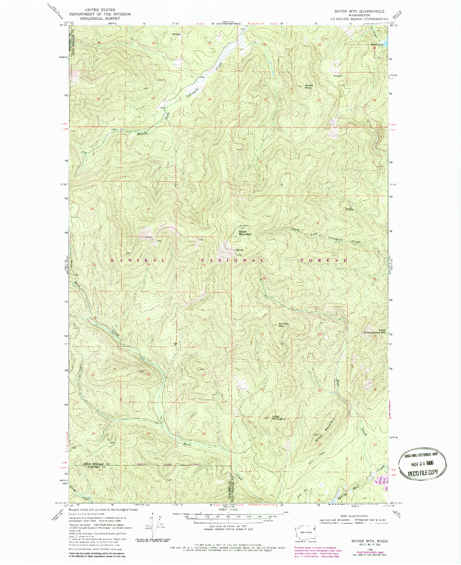 USGS 1:24000-SCALE QUADRANGLE FOR BOYER MTN, WA 1968