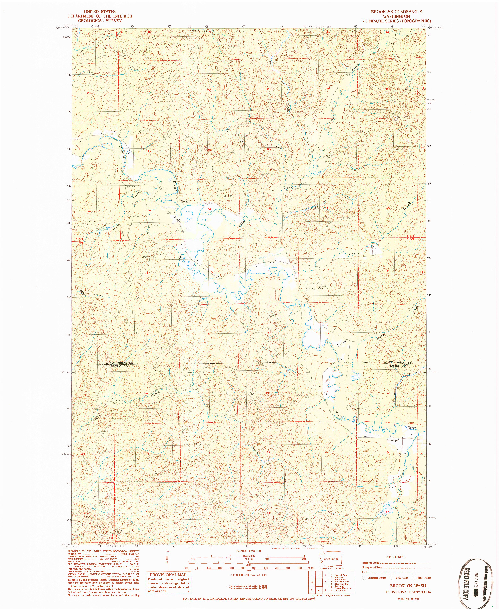 USGS 1:24000-SCALE QUADRANGLE FOR BROOKLYN, WA 1986