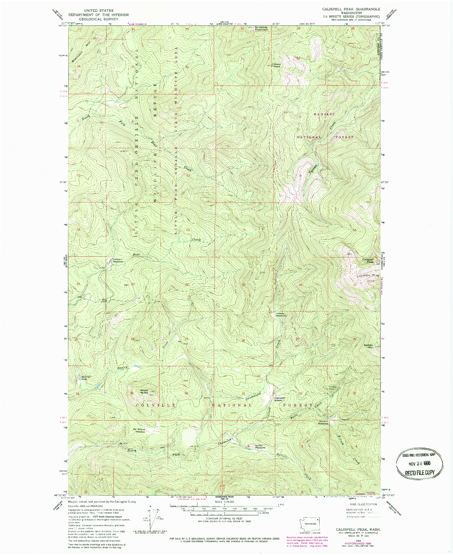 USGS 1:24000-SCALE QUADRANGLE FOR CALISPELL PEAK, WA 1964