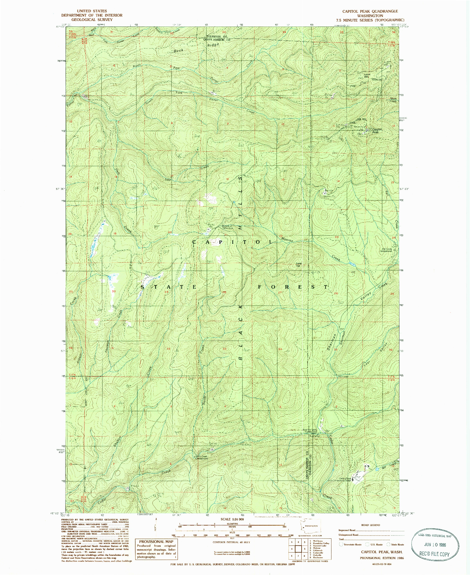 USGS 1:24000-SCALE QUADRANGLE FOR CAPITOL PEAK, WA 1986
