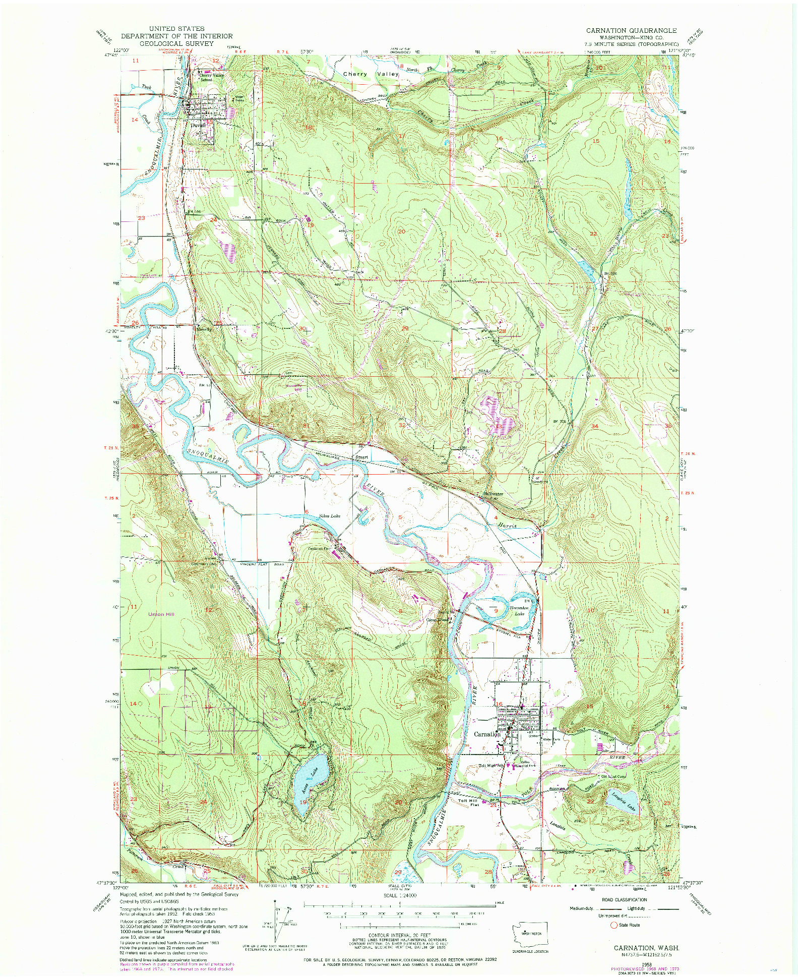 USGS 1:24000-SCALE QUADRANGLE FOR CARNATION, WA 1953