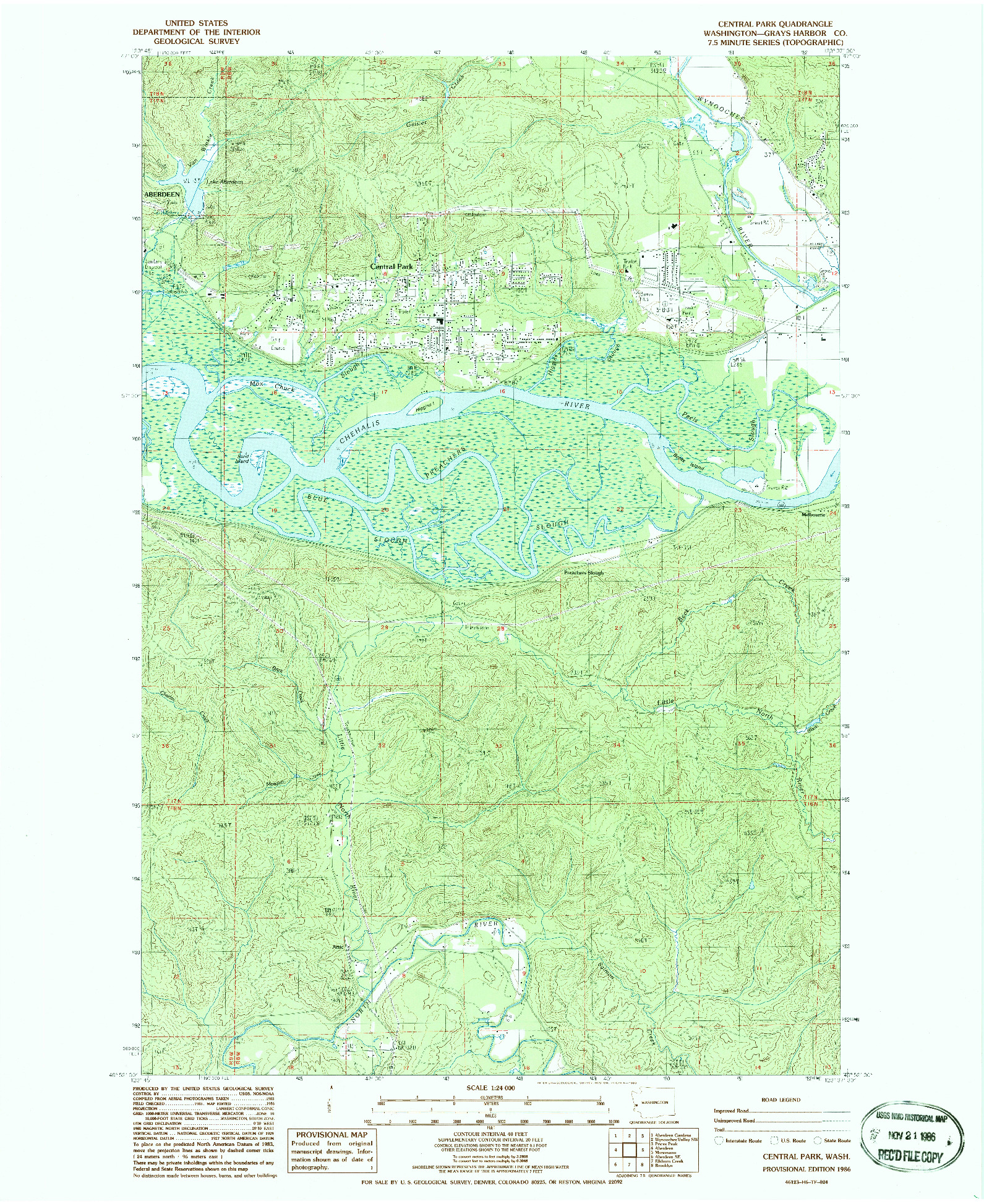 USGS 1:24000-SCALE QUADRANGLE FOR CENTRAL PARK, WA 1986