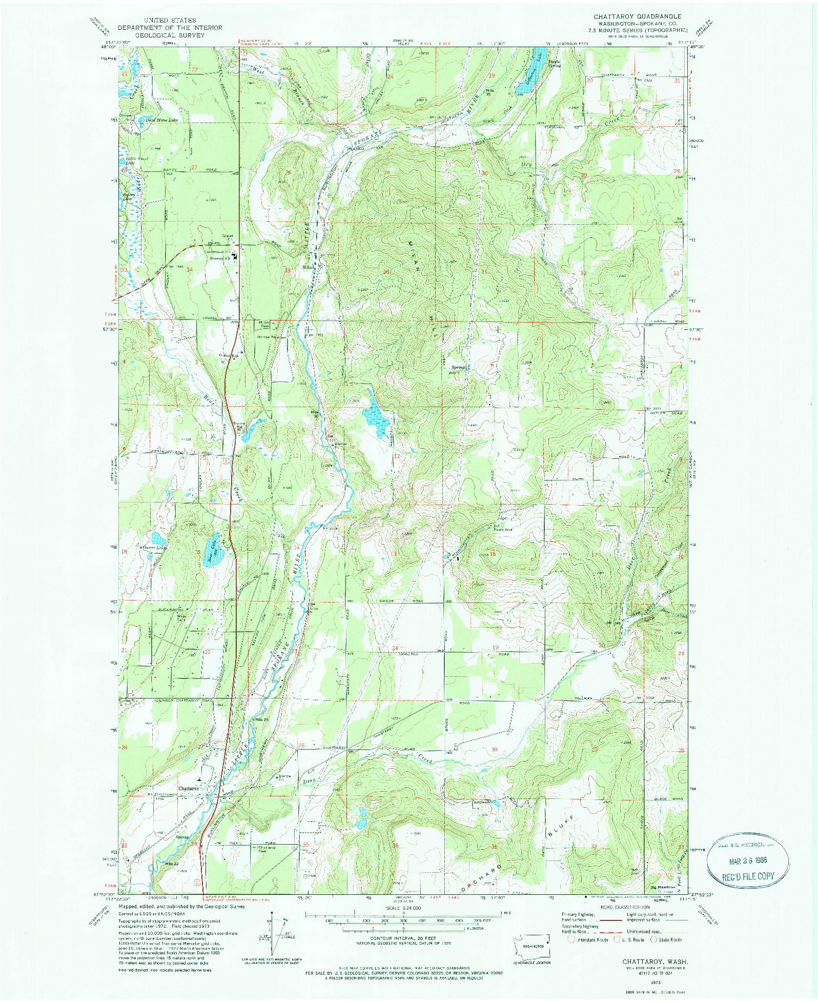 USGS 1:24000-SCALE QUADRANGLE FOR CHATTAROY, WA 1973