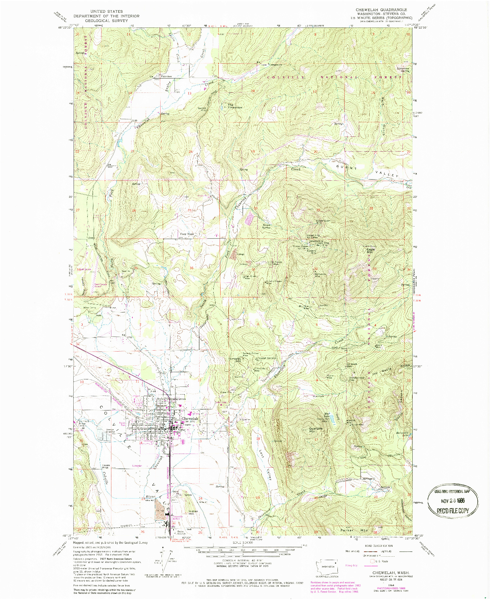 USGS 1:24000-SCALE QUADRANGLE FOR CHEWELAH, WA 1964