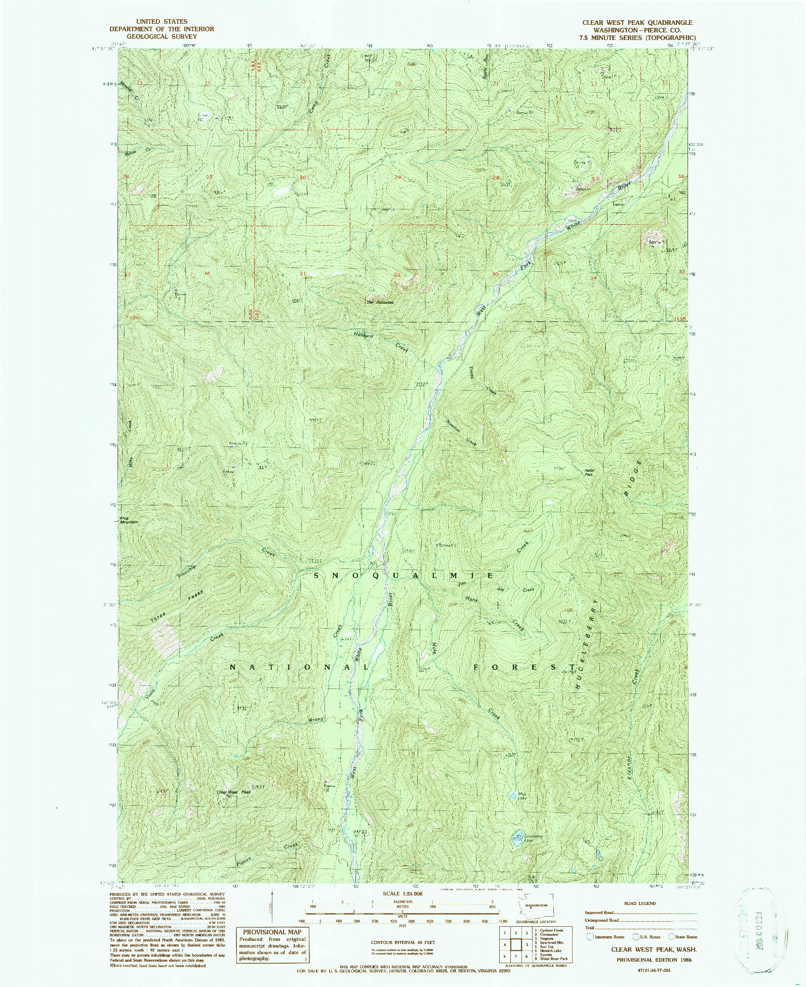 USGS 1:24000-SCALE QUADRANGLE FOR CLEAR WEST PEAK, WA 1986