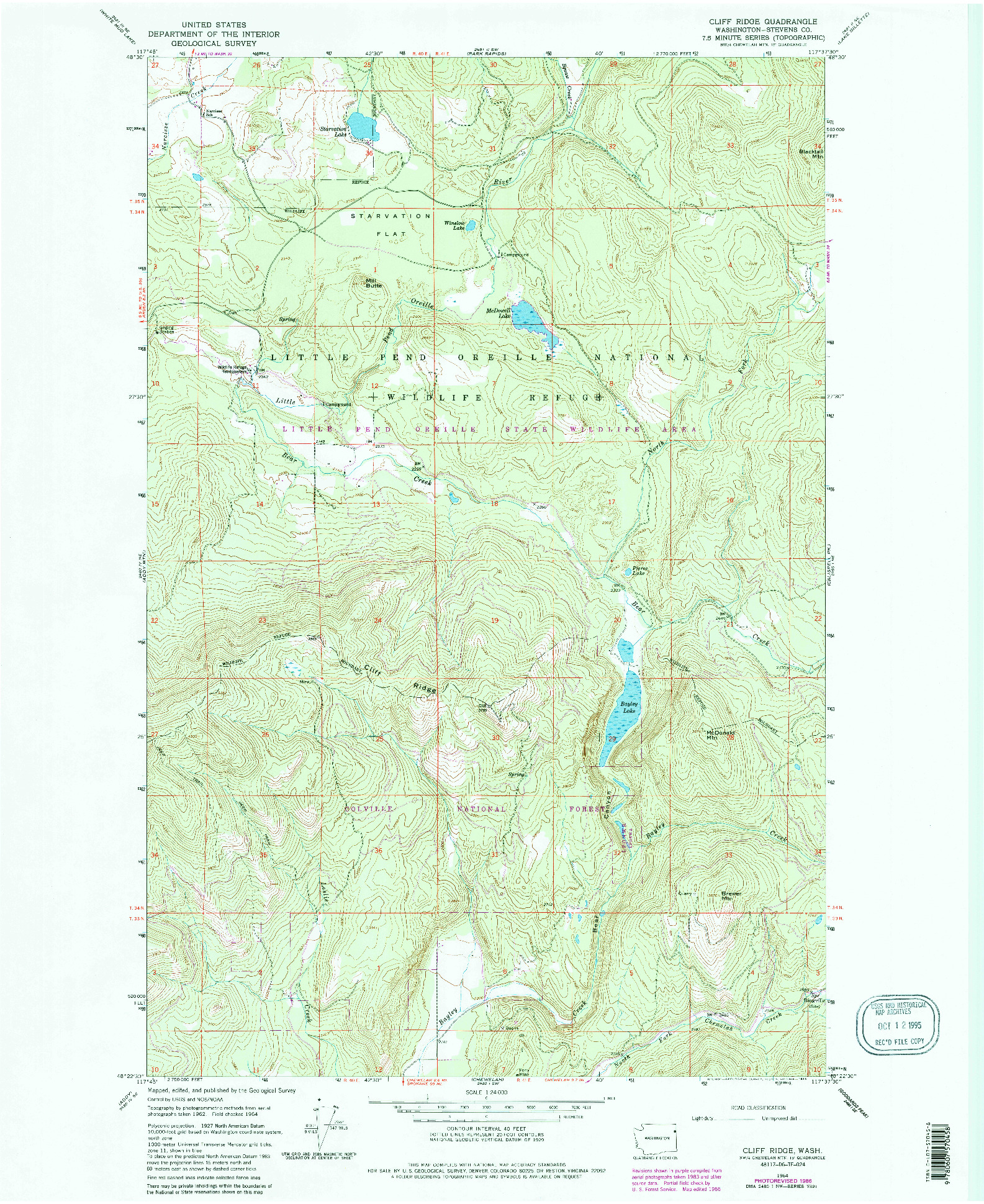 USGS 1:24000-SCALE QUADRANGLE FOR CLIFF RIDGE, WA 1964