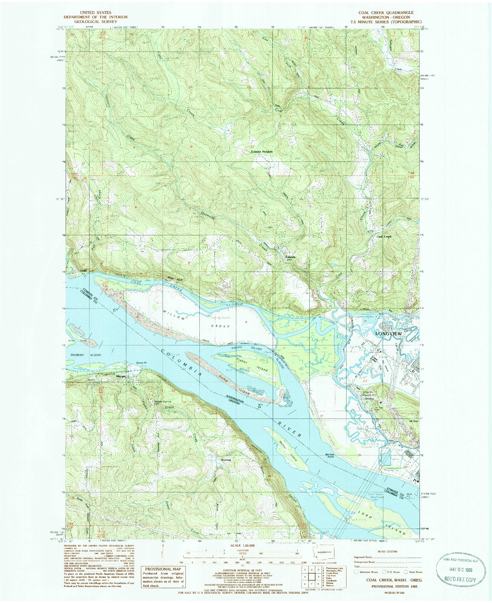 USGS 1:24000-SCALE QUADRANGLE FOR COAL CREEK, WA 1985