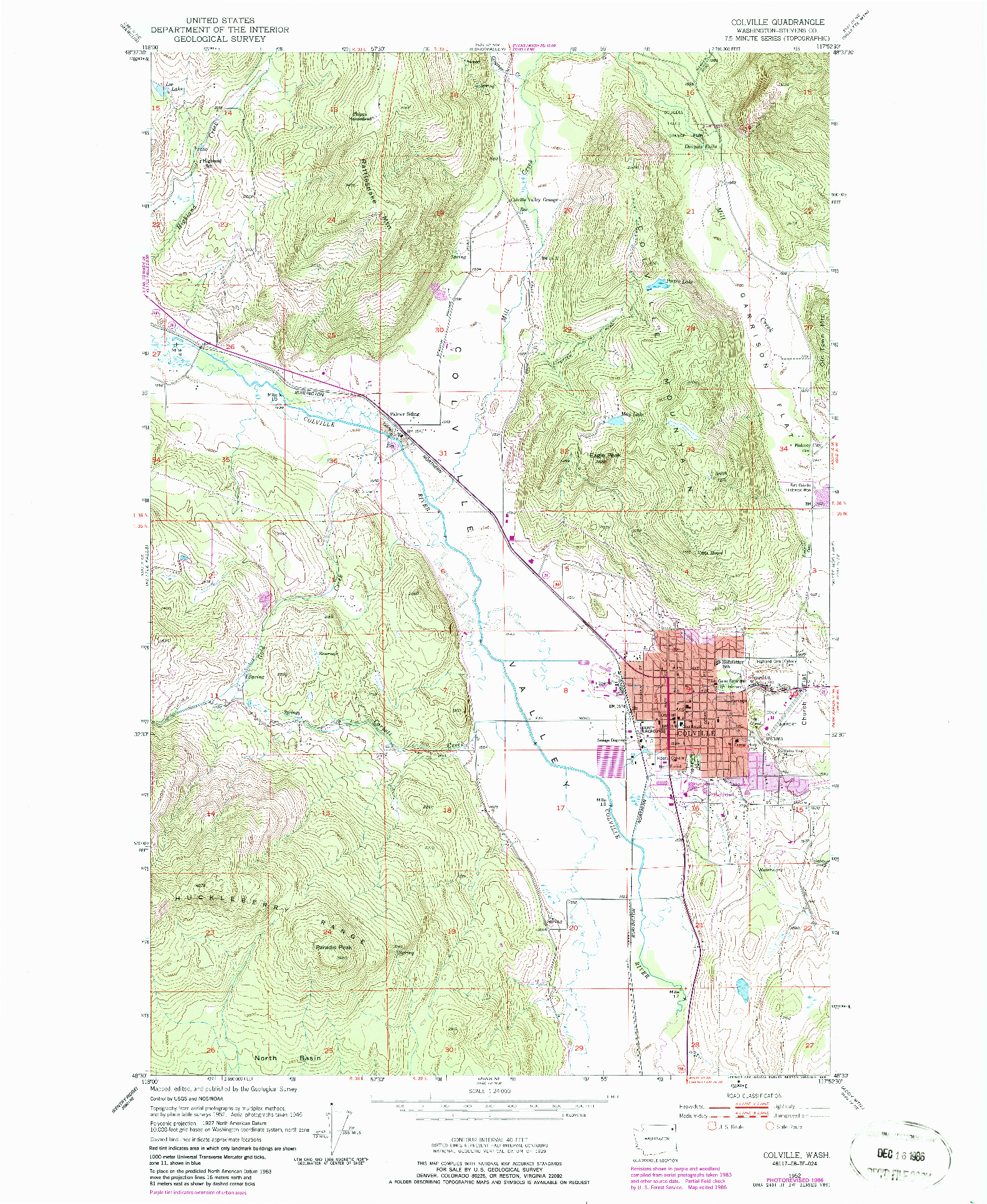 USGS 1:24000-SCALE QUADRANGLE FOR COLVILLE, WA 1952