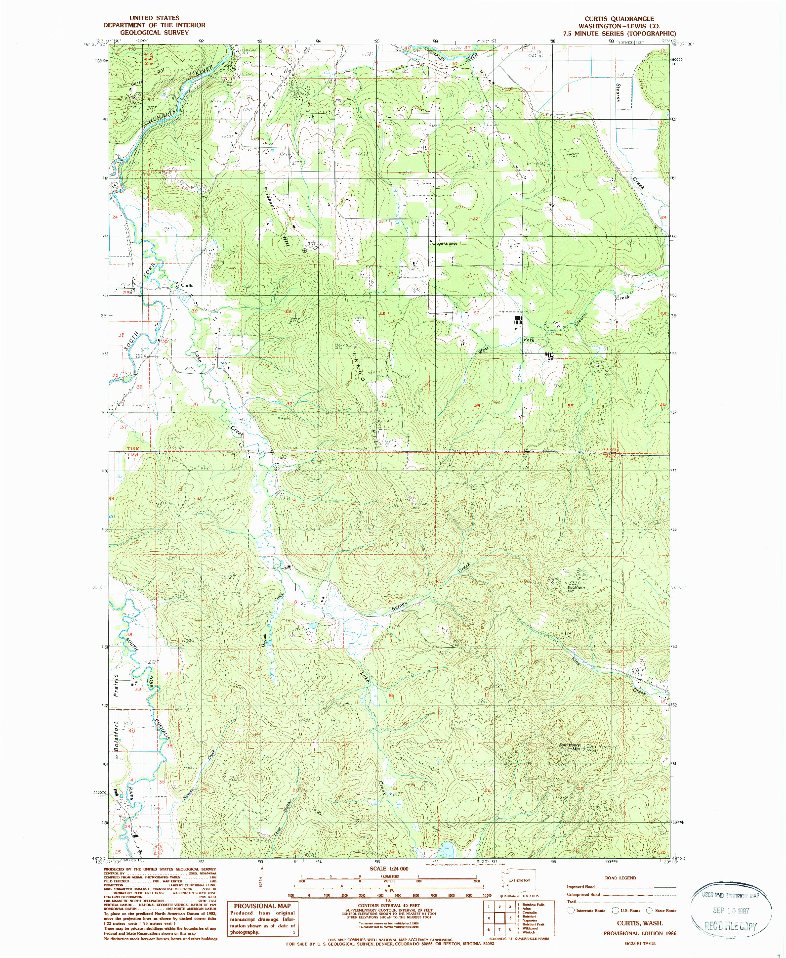 USGS 1:24000-SCALE QUADRANGLE FOR CURTIS, WA 1986