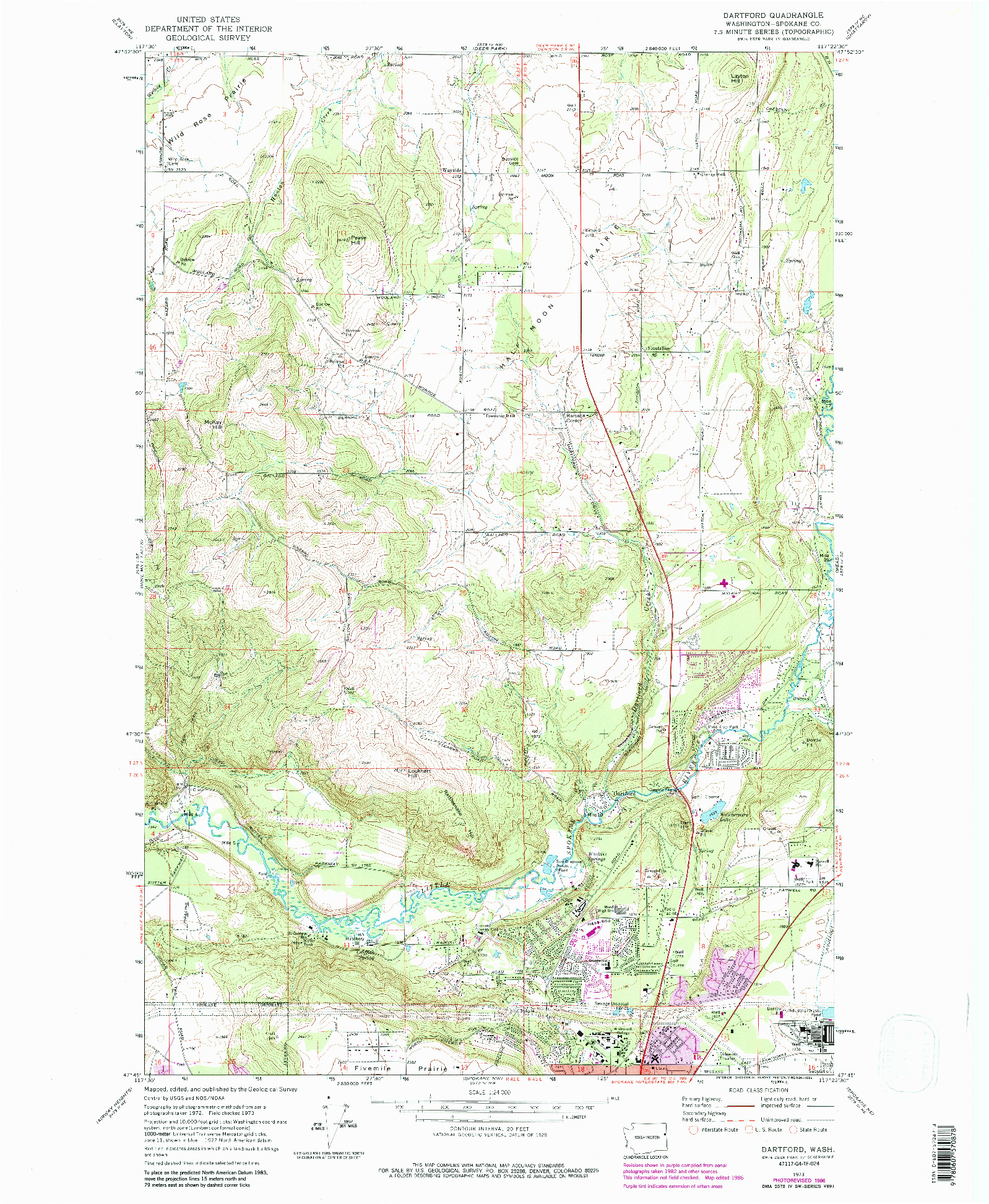 USGS 1:24000-SCALE QUADRANGLE FOR DARTFORD, WA 1973